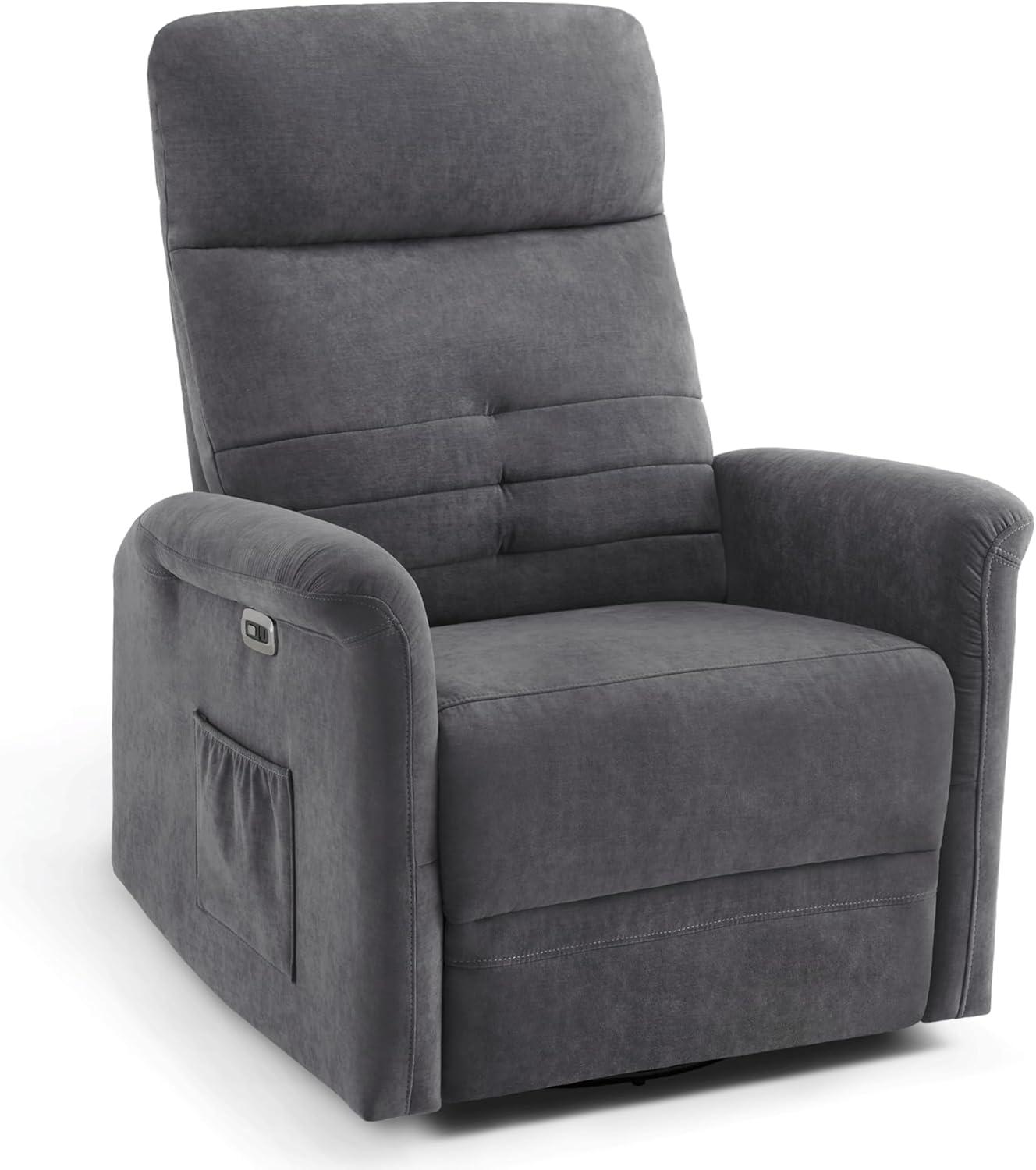 MCombo Fabric Power Recliner, Electric Swivel Glider Rocker Recliner Chair for Nursery with USB Ports, Side Pockets for Living Room, Small Space 7763