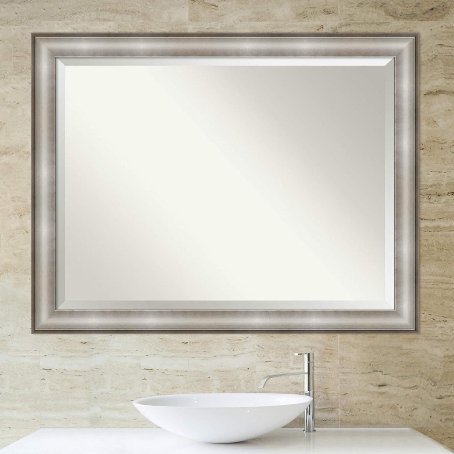 46" x 36" Parlor Framed Wall Mirror Silver - Amanti Art: Modern Beveled, No Assembly Required