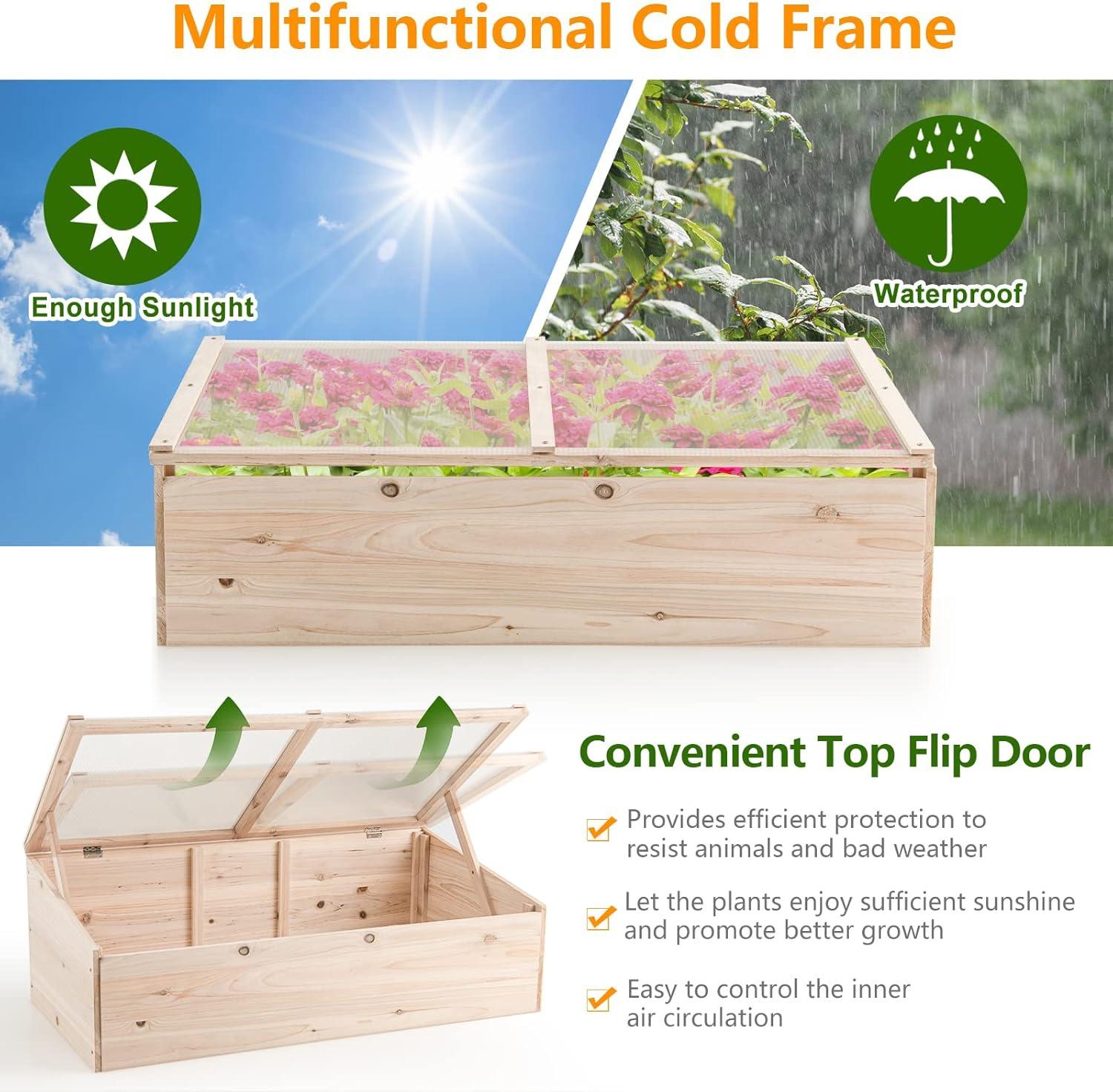 Natural Fir Wood Outdoor Raised Garden Bed with Flip Top Lid