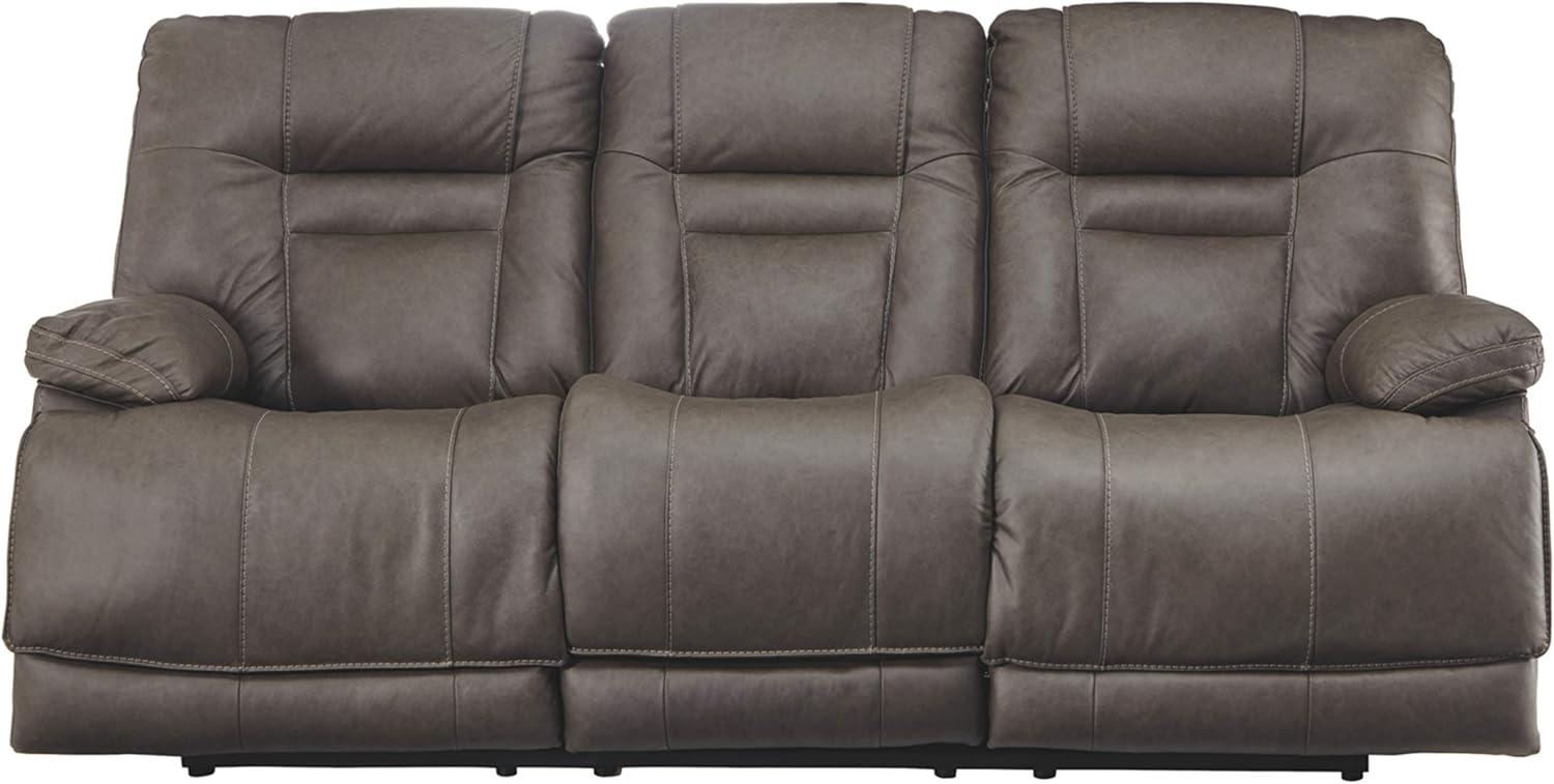 Signature Design by Ashley Wurstrow Leather Power Reclining Sofa in Smoke