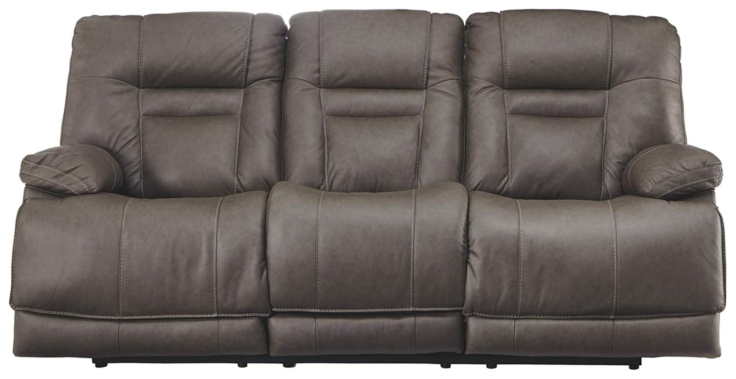 Signature Design by Ashley Wurstrow Leather Power Reclining Sofa in Smoke