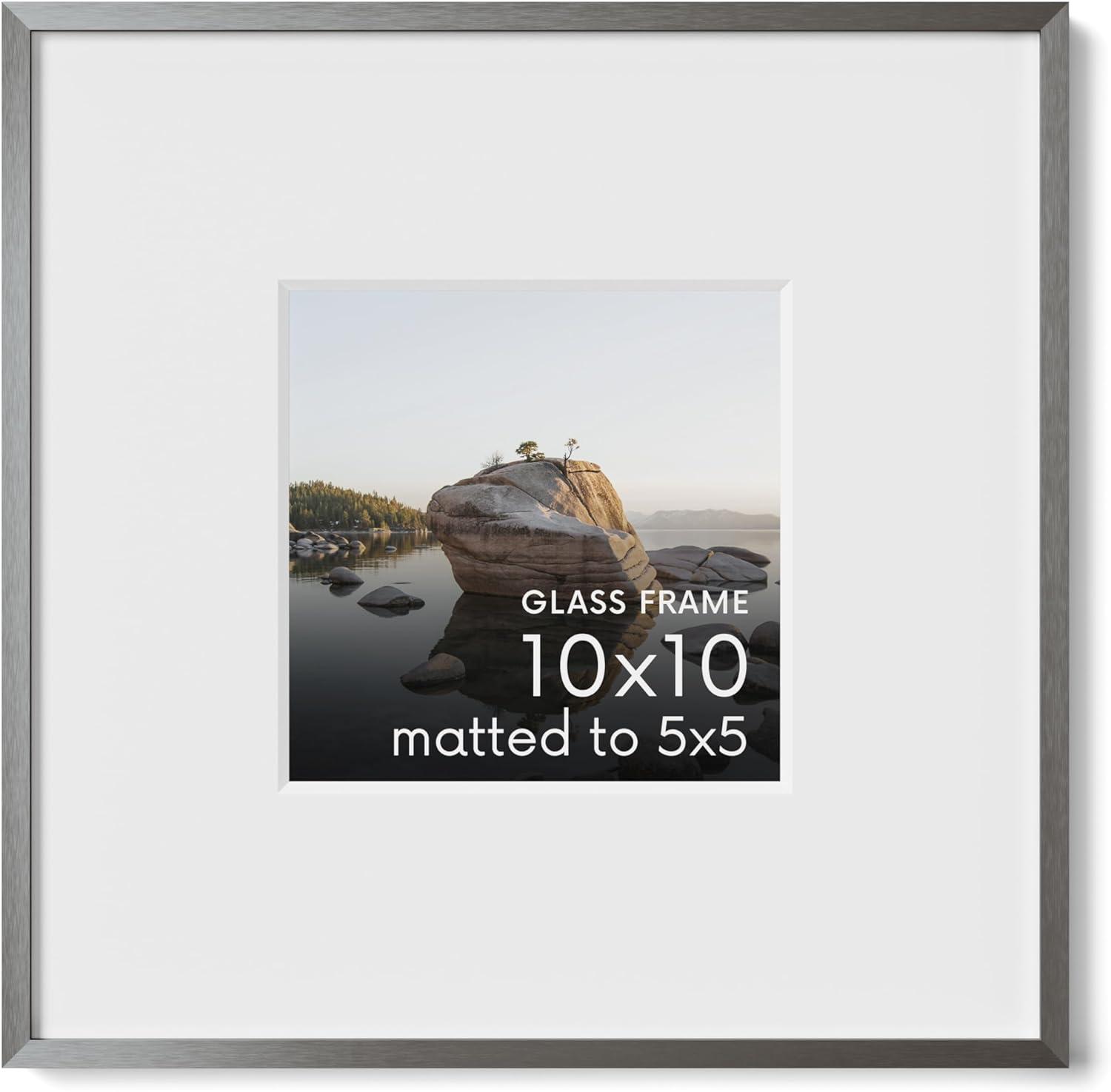 Haus and Hues Brushed Metal Single Picture Frame with Real Glass, Gray, 10x10