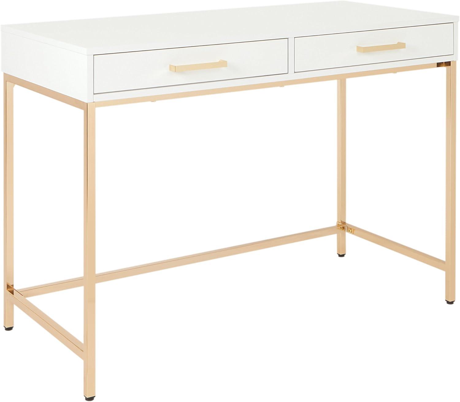 Chic White Gloss 46" Writing Desk with Gold Chrome Legs