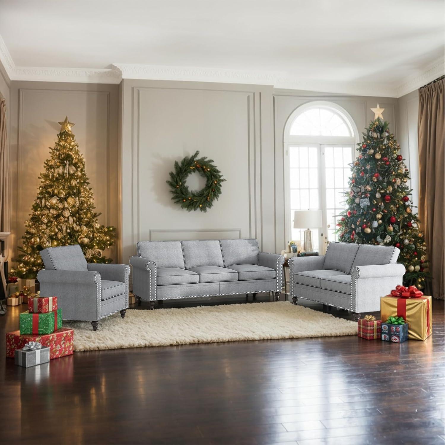 Alcott Hill® Devondrick 3-Piece Sofa Set | 3-Seater Sofa Couch, Loveseat and Single Sofa Chair for Small Spaces | Easy Assembly & Stain Resistant Fabric (Apartment/Dorm Ready)