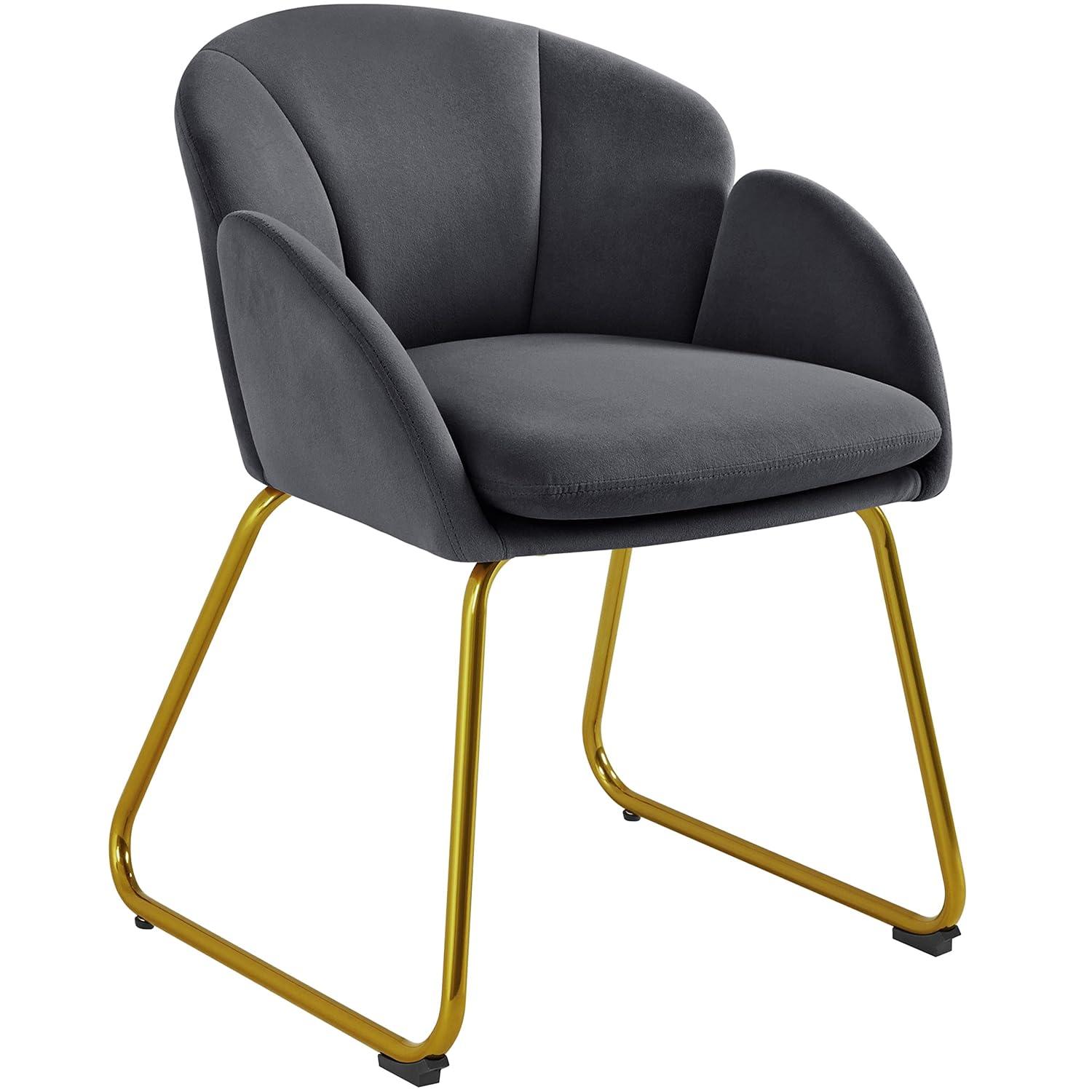 Dark Grey Velvet Accent Chair with Gold Metal Legs