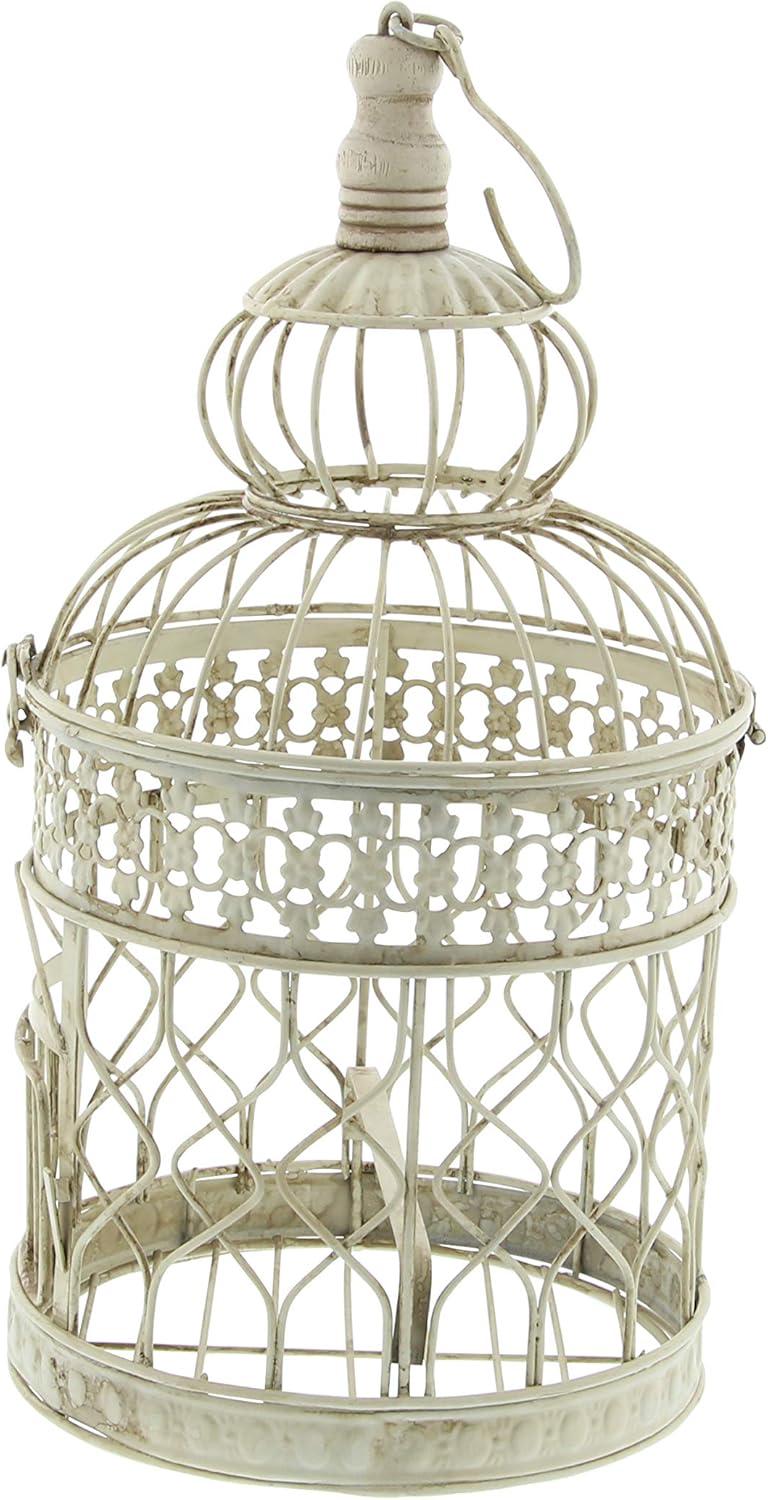 Cream Metal Birdcage Set with Latch Lock and Hanging Hook