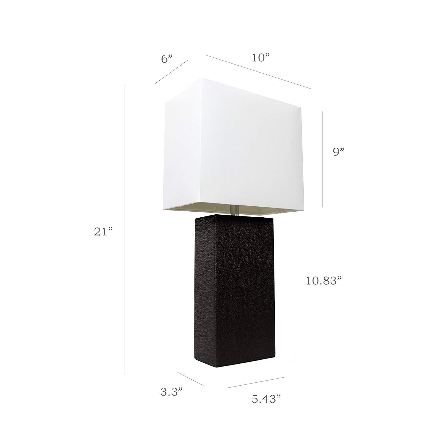Leather Table Lamp with Fabric Shade Black - Elegant Designs: Modern Rectangle Shade, UL Listed, E26 Socket