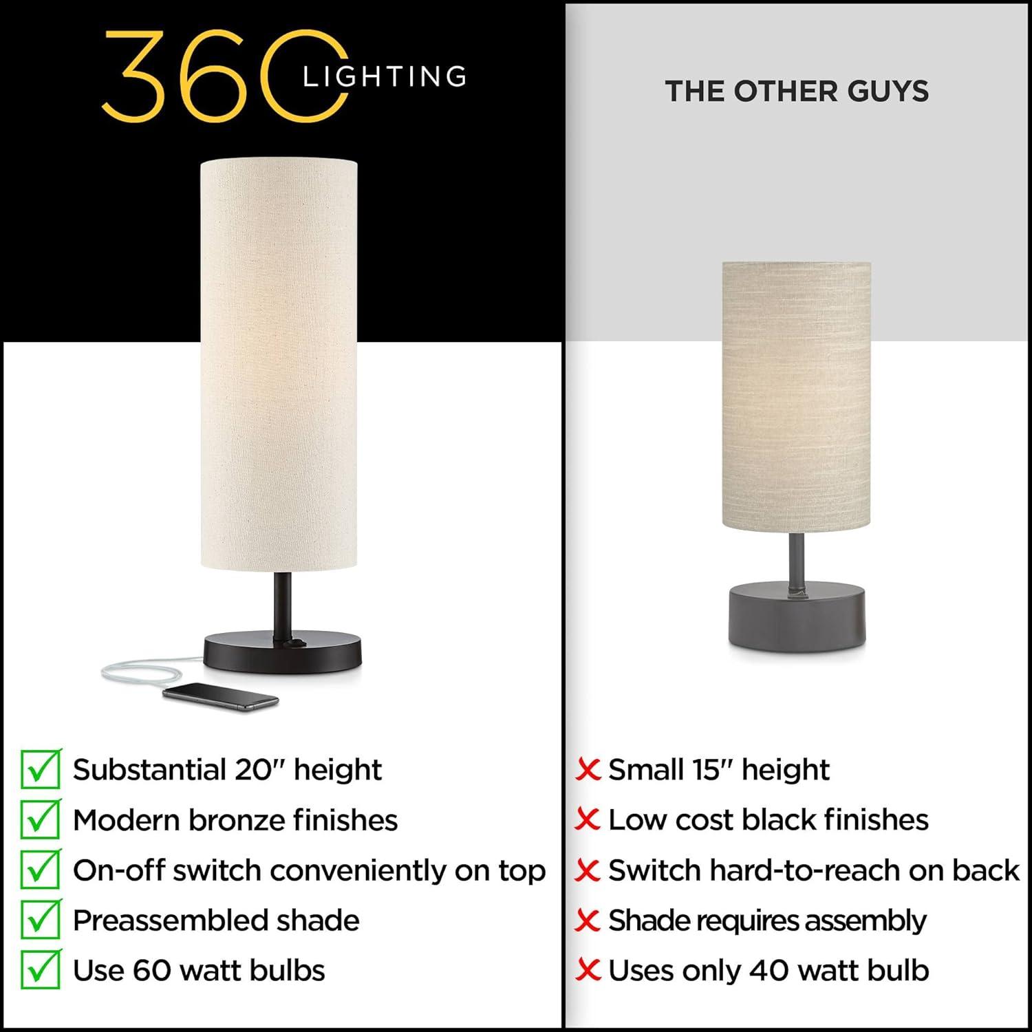 360 Lighting Heyburn Modern Accent Table Lamp 20" High Dark Bronze with USB and AC Power Outlet in Base Oatmeal Cylinder Shade for Bedroom Office Desk