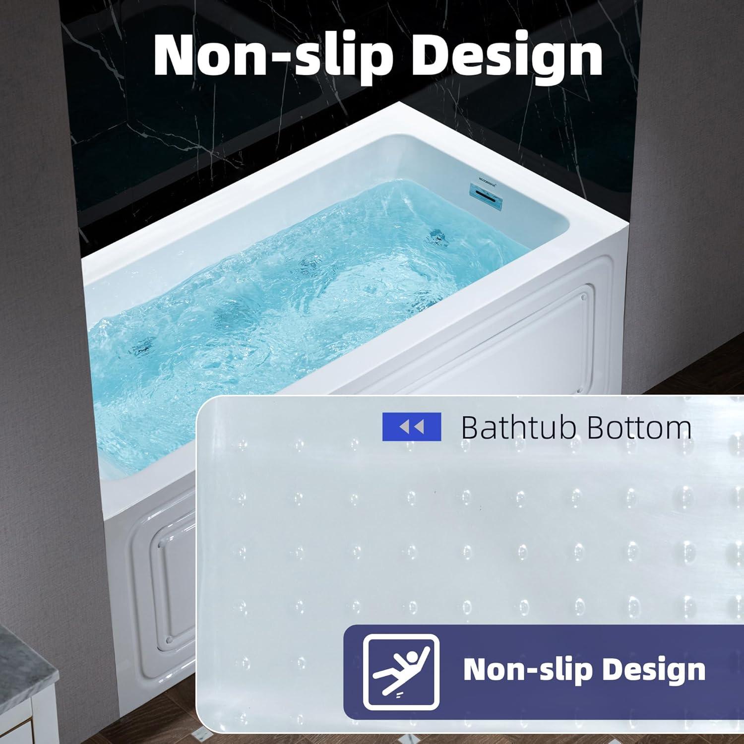 WoodBridge 60" X 30" Alcove Acrylic Rectangular Whirlpool Heated Jetted Tub In White With Drain and Overflow BS666-R-CH01