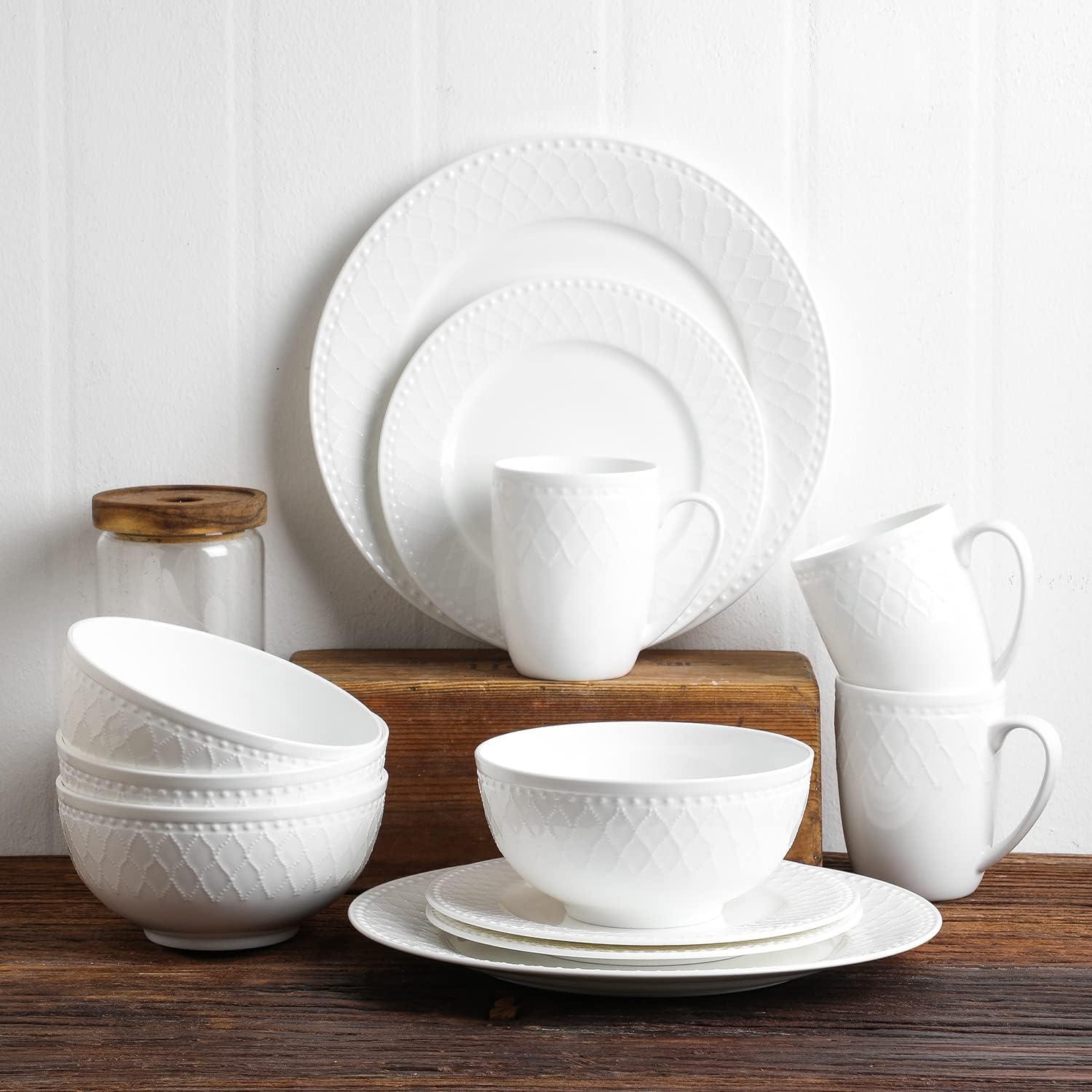 White Porcelain Beaded 32-Piece Dinnerware Set, Service for 8