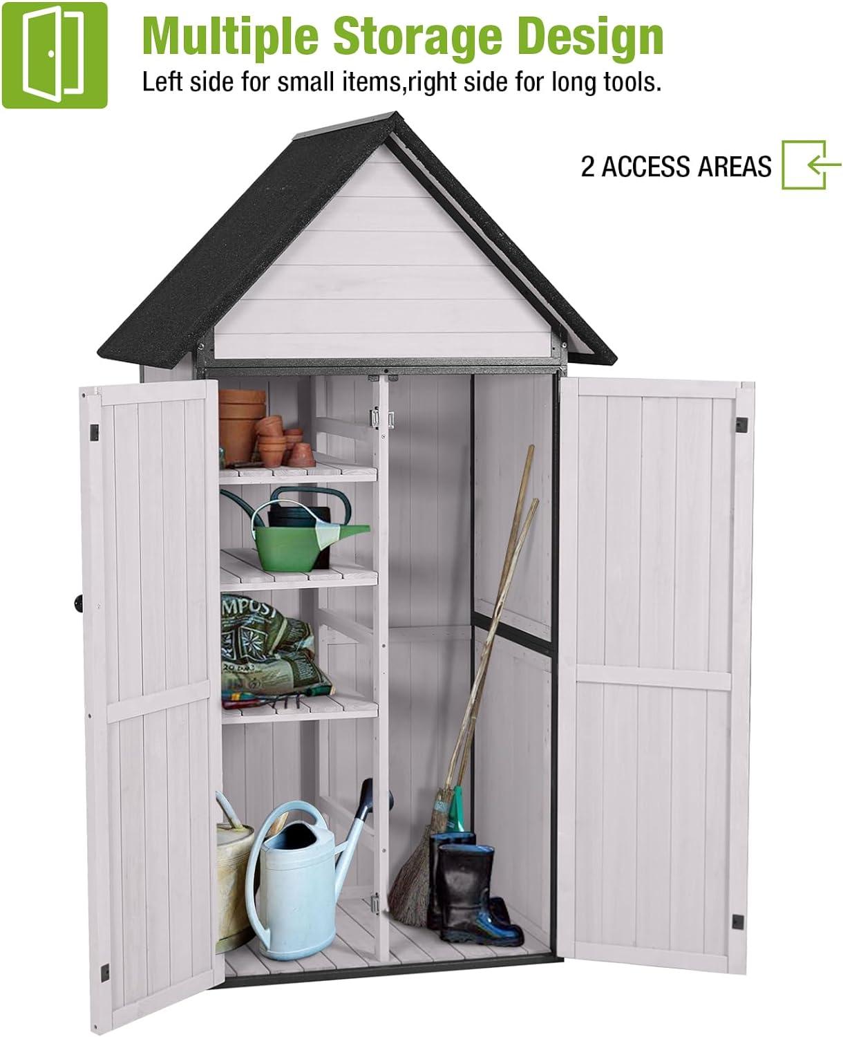 White Wooden Outdoor Storage Shed with Adjustable Shelves