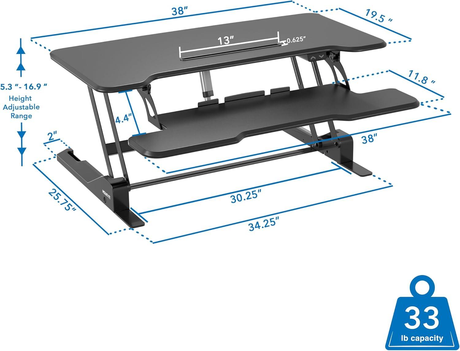 Mount-It! Electric Adjustable Stand Up Desk Converter | 38 in. Wide Tabletop Motorized Standing Desk Riser w/ Keyboard Tray Fits Monitors | Black