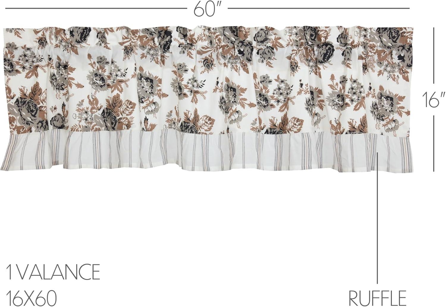 VHC Brands Annie Portabella Brown Floral Vintage Farmhouse Ruffled Valance Kitchen Curtain 16x60