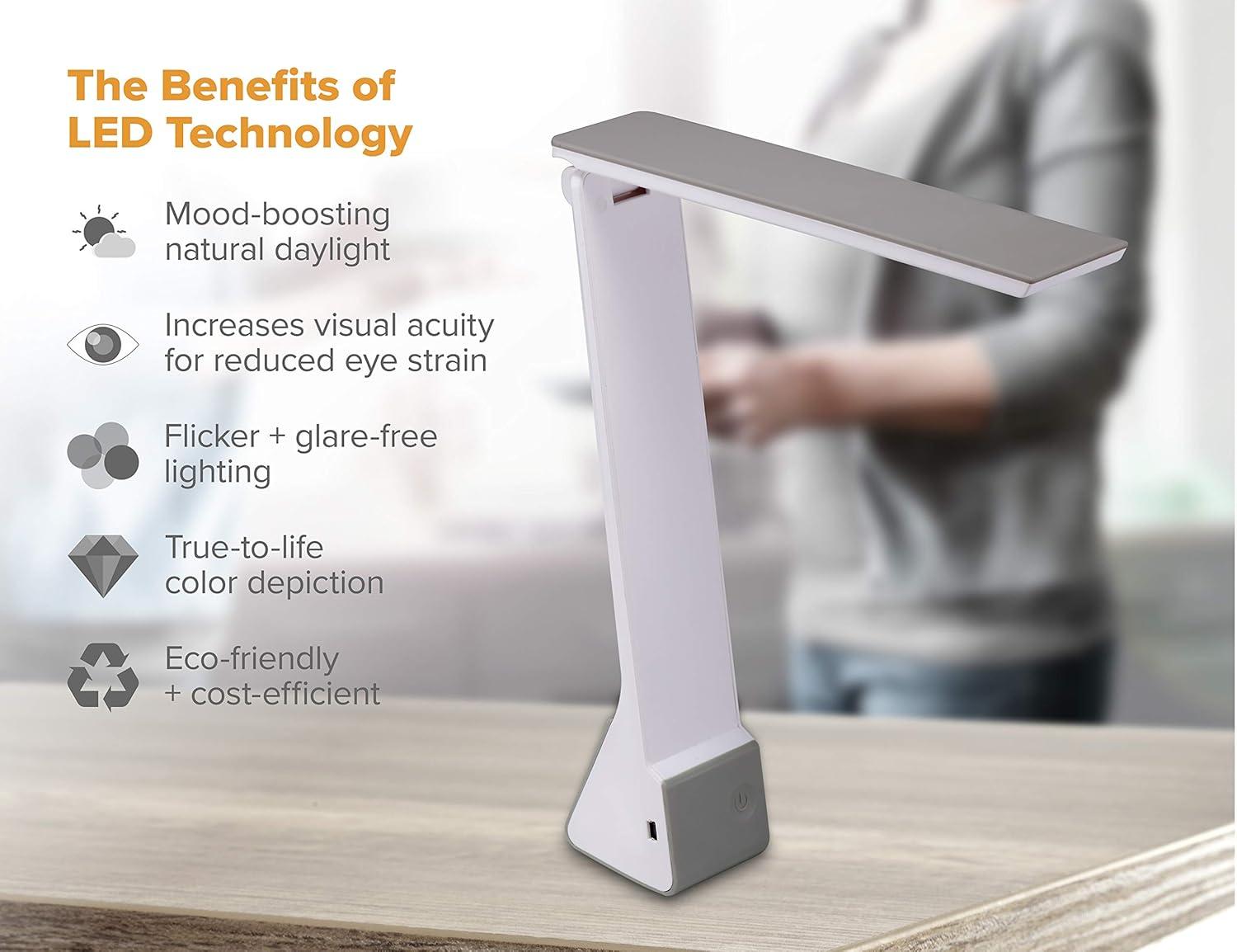 Bostitch Office Rechargeable Battery Led Desk Lamp, 3 Color Temperatures, Flip Open, Gray (KT-VLED1810-GRAY)