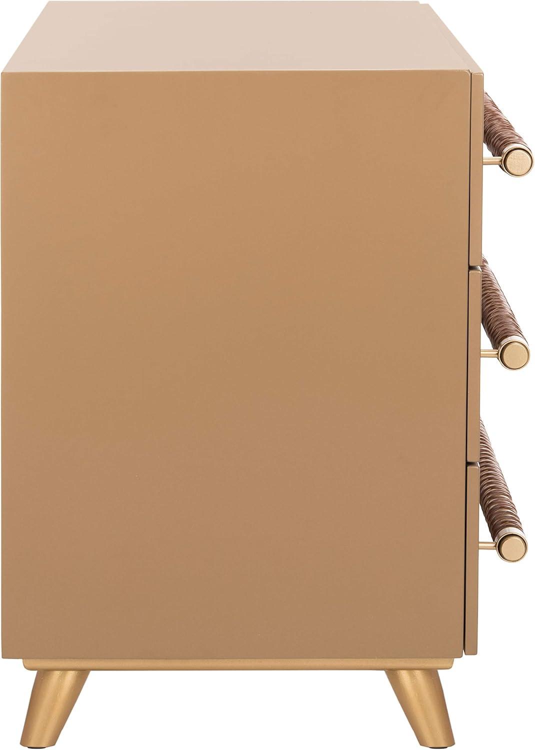 Raquel 3 Drawer Chest - Taupe/Gold/Brown Faux Leather - Safavieh.