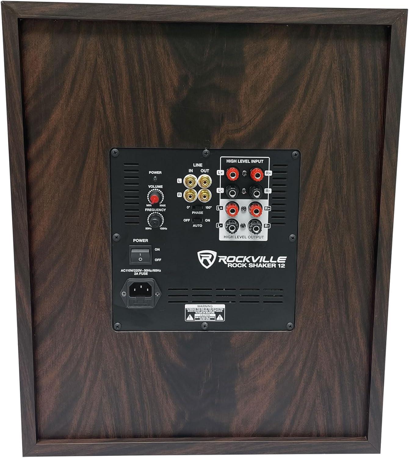 Rockville Rock Shaker Dark Wood 800w 12" Powered Home Theater Subwoofer Sub