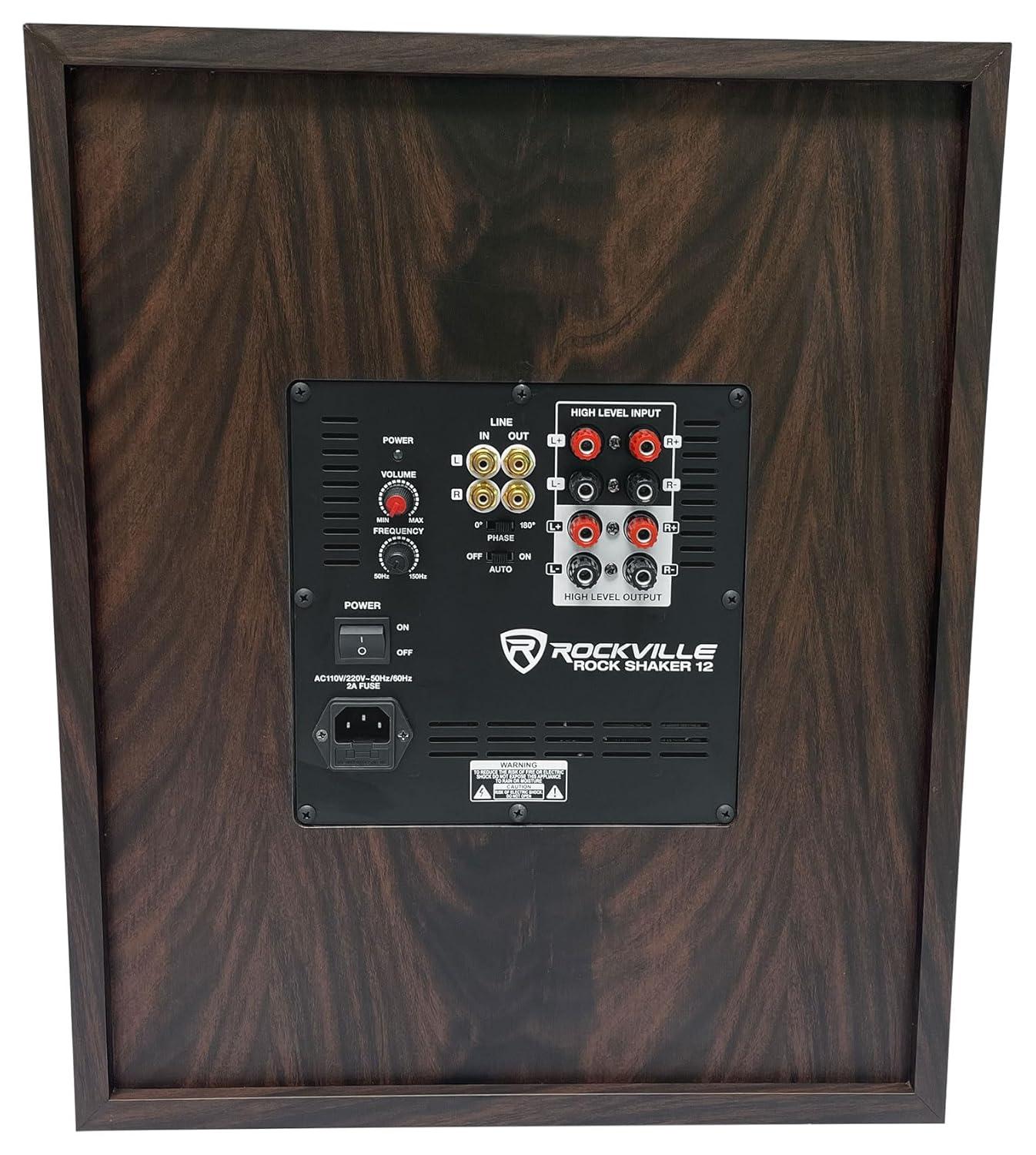 Rockville Rock Shaker Dark Wood 800w 12" Powered Home Theater Subwoofer Sub