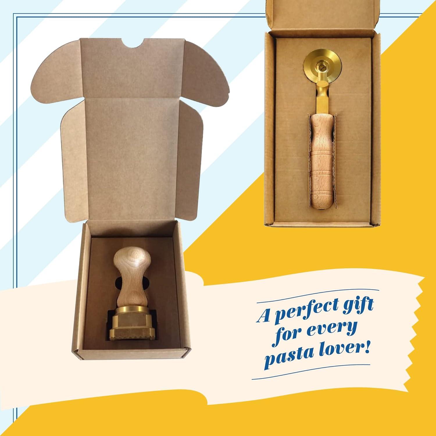 Natural Wood and Brass Half-Moon Ravioli Stamp, 3.54in