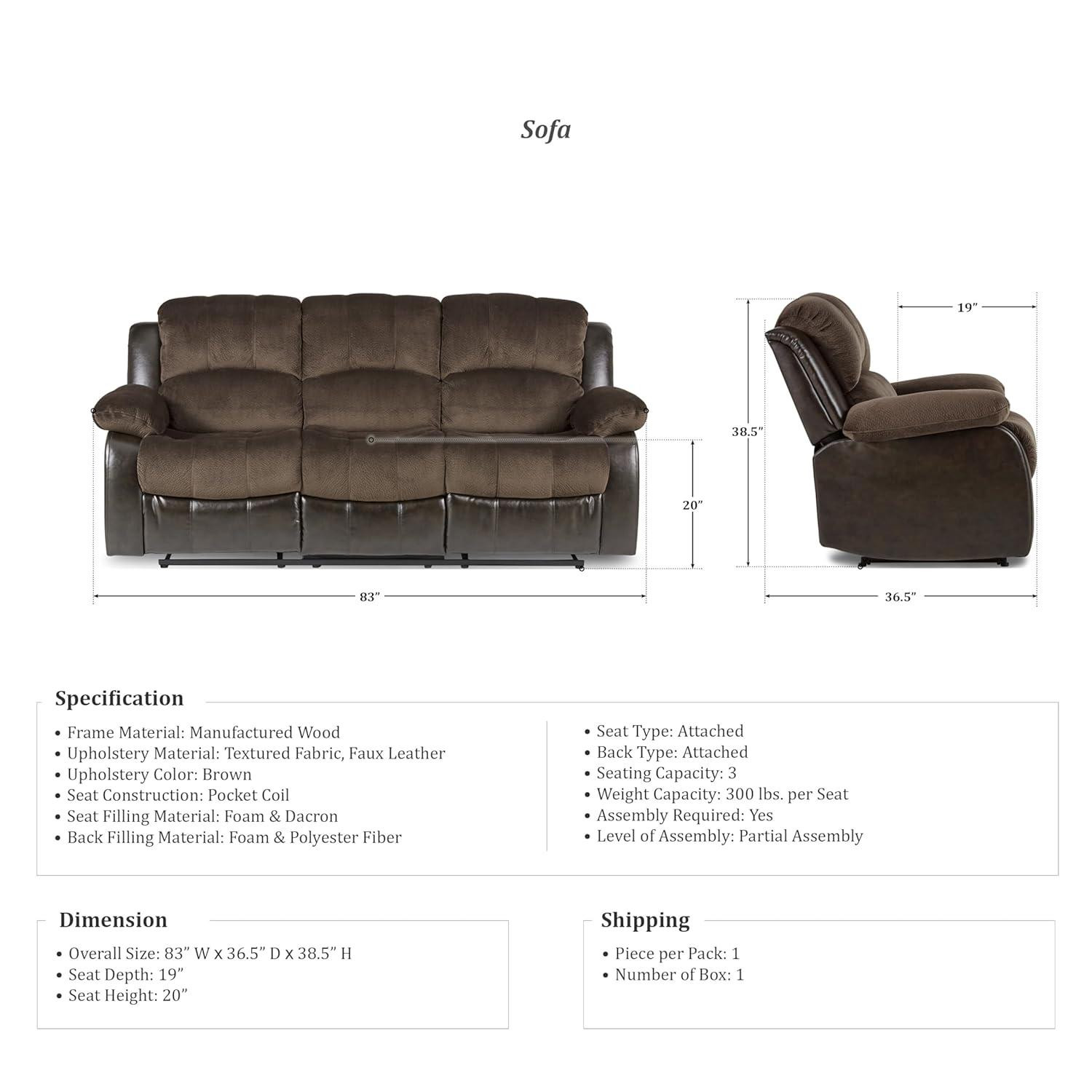 Lexicon Cranley Traditional Microfiber Double Reclining Sofa in Chocolate