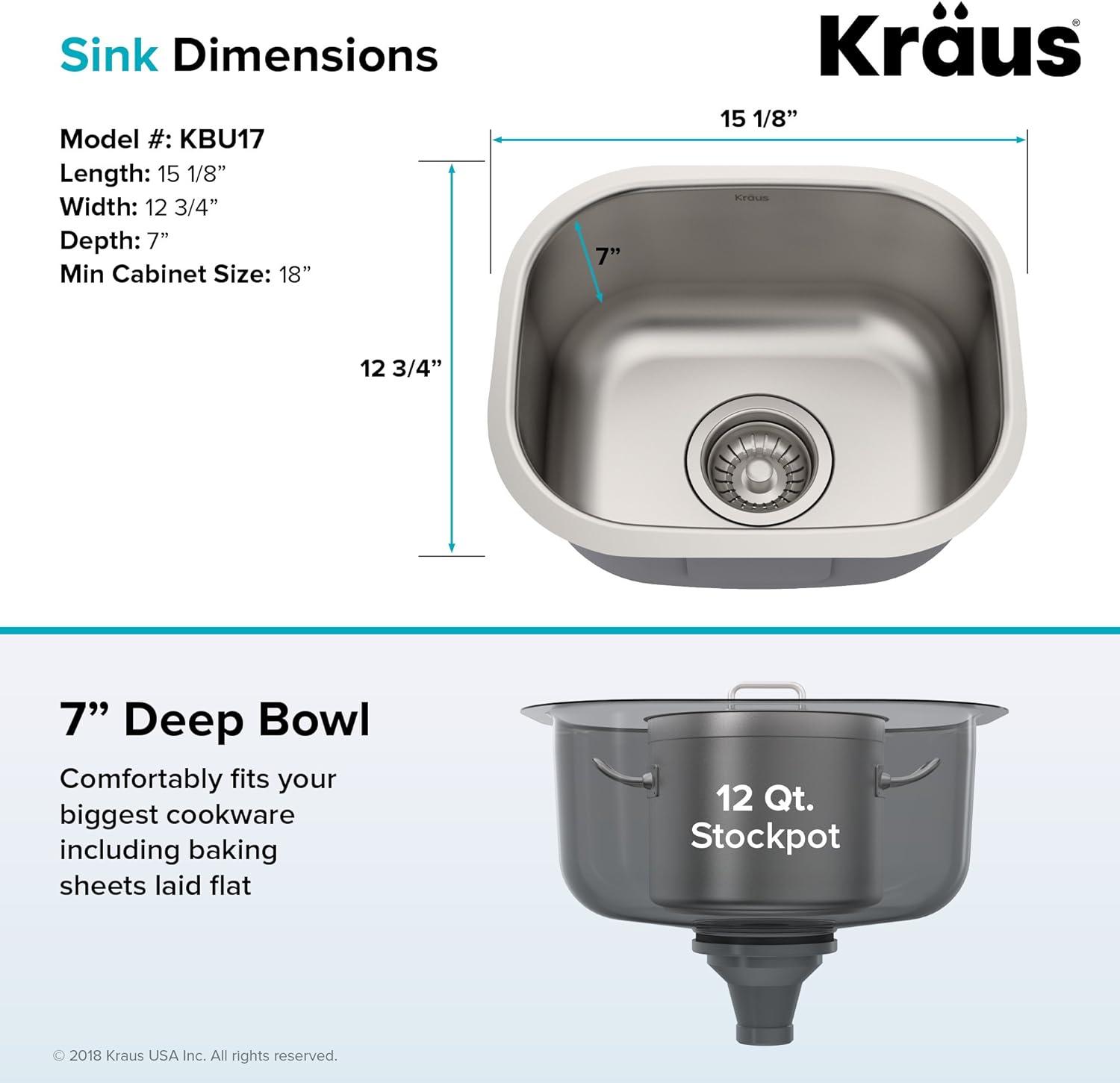 Kraus 15-inch Satin Stainless Steel Undermount Single Bowl Sink