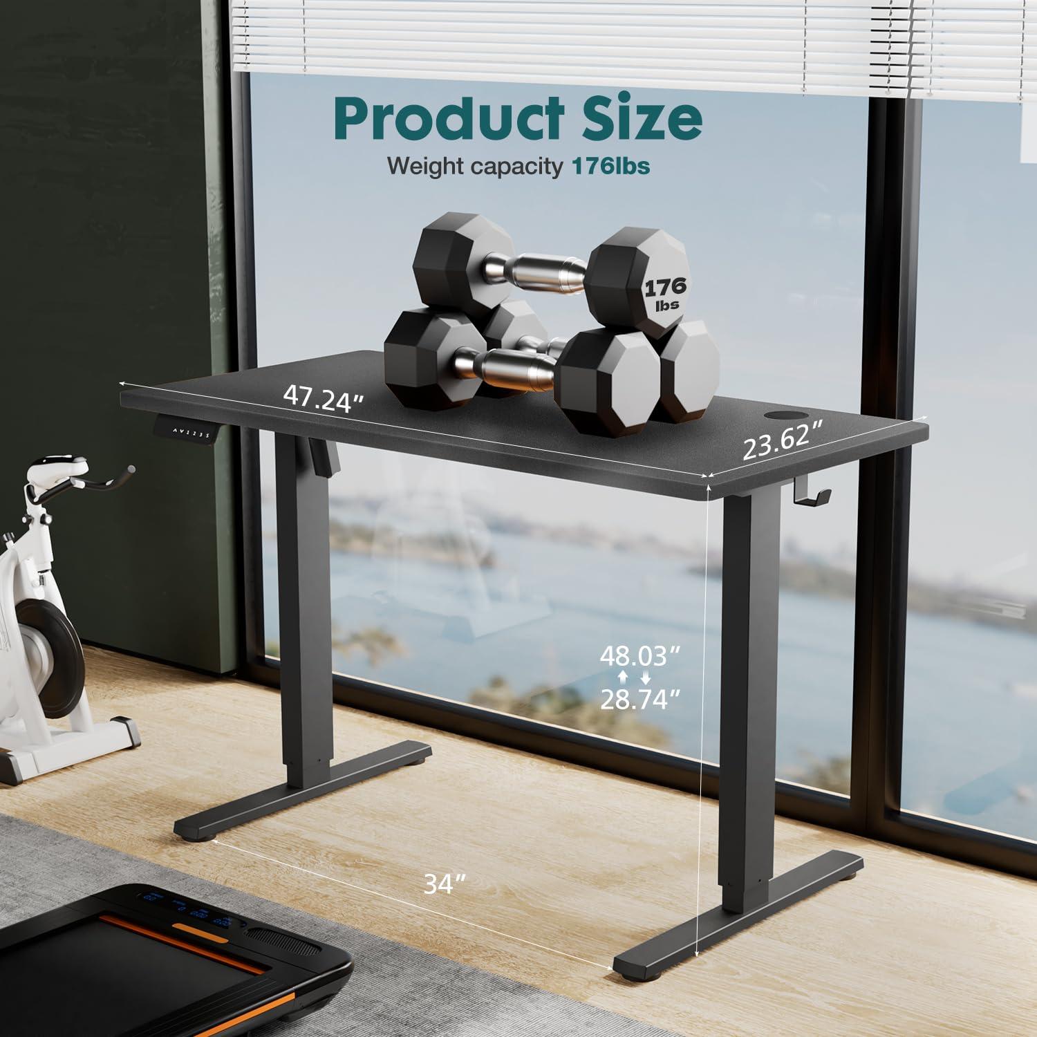 Electric Stand up Desk, 48'' Wide Desktop with Adjustable Height, Standing Computer Desk for Home Ofiice, Black