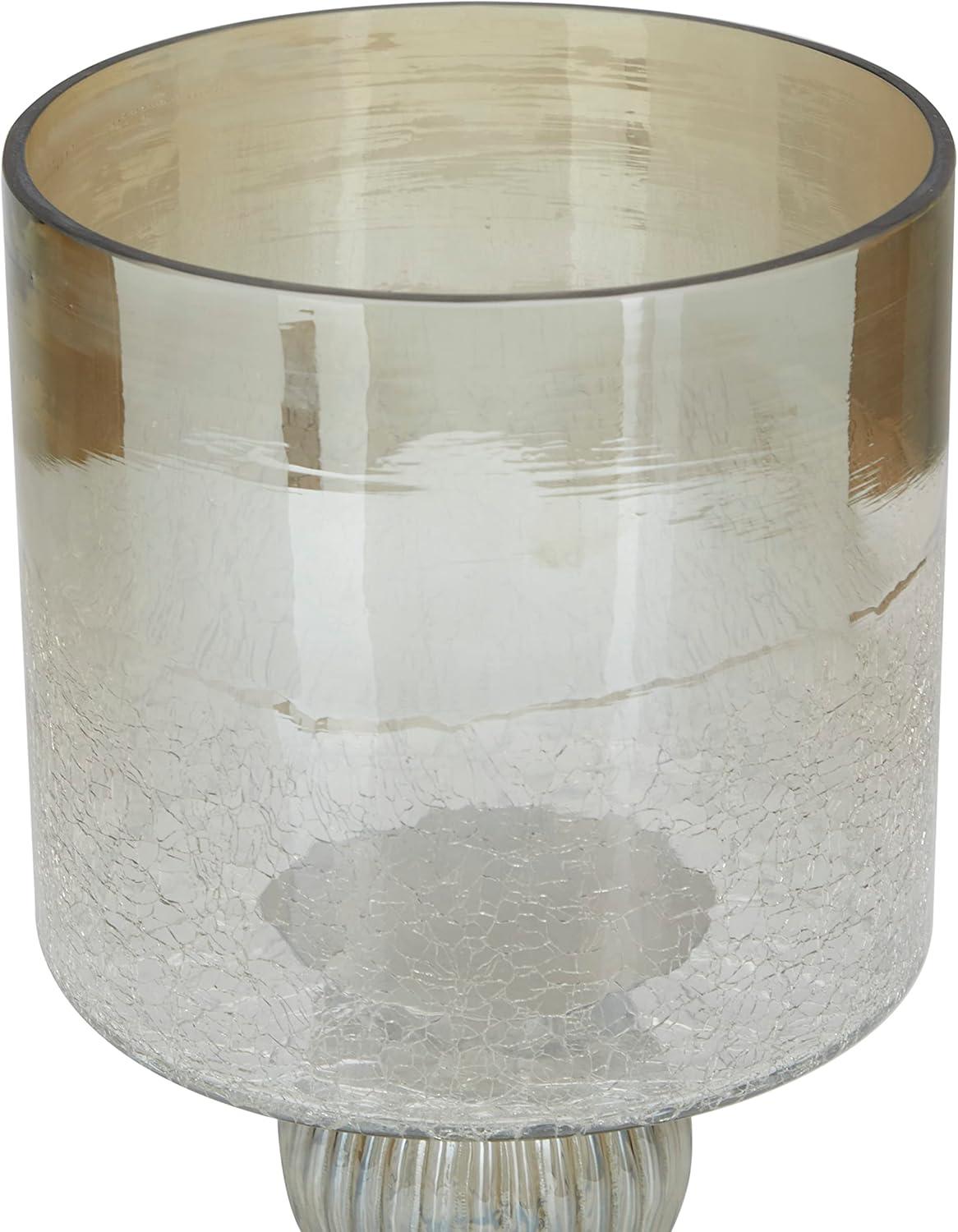 DecMode Brass Glass Handmade Turned Style Pillar Hurricane Lamp with Faux Mercury Glass Finish