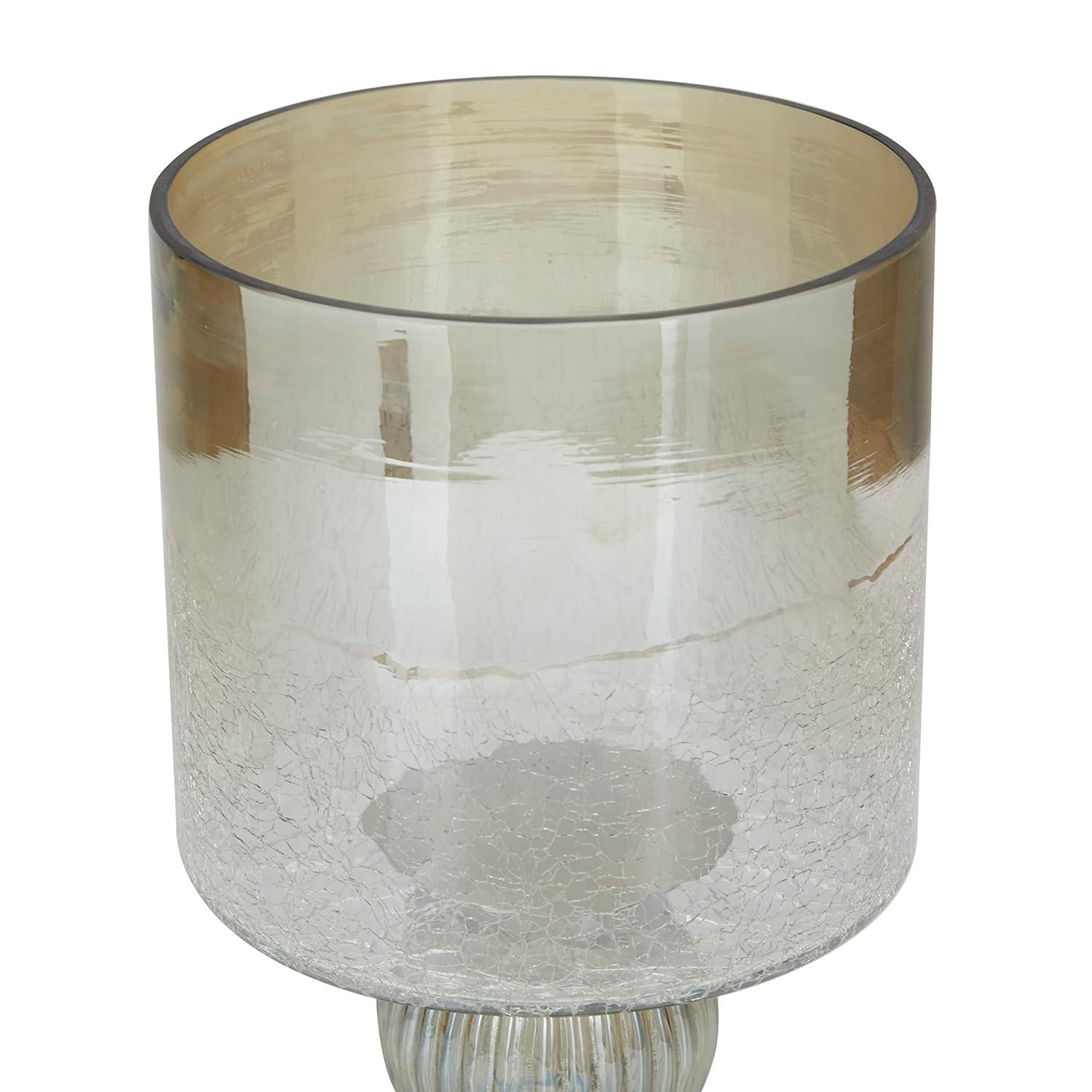 DecMode Gold Glass Handmade Turned Style Pillar Hurricane Lamp with Faux Mercury Glass Finish
