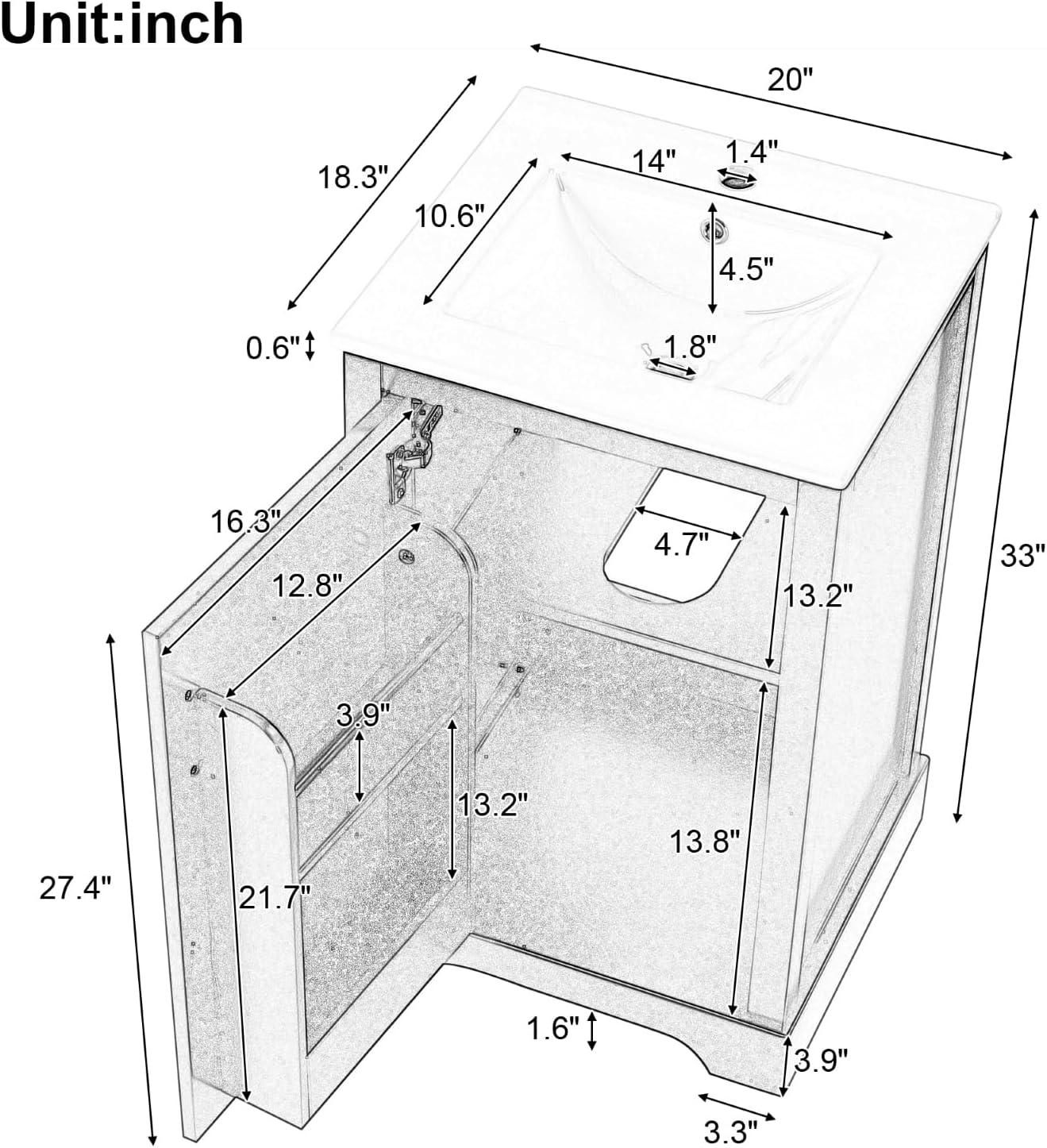 KEAIDO 30" Bathroom Vanity with Sink, Bathroom Storage Cabinet with 3 Drawers and a Door, Freestanding Bathroom Vanity with Solid Wood Legs & MDF Board