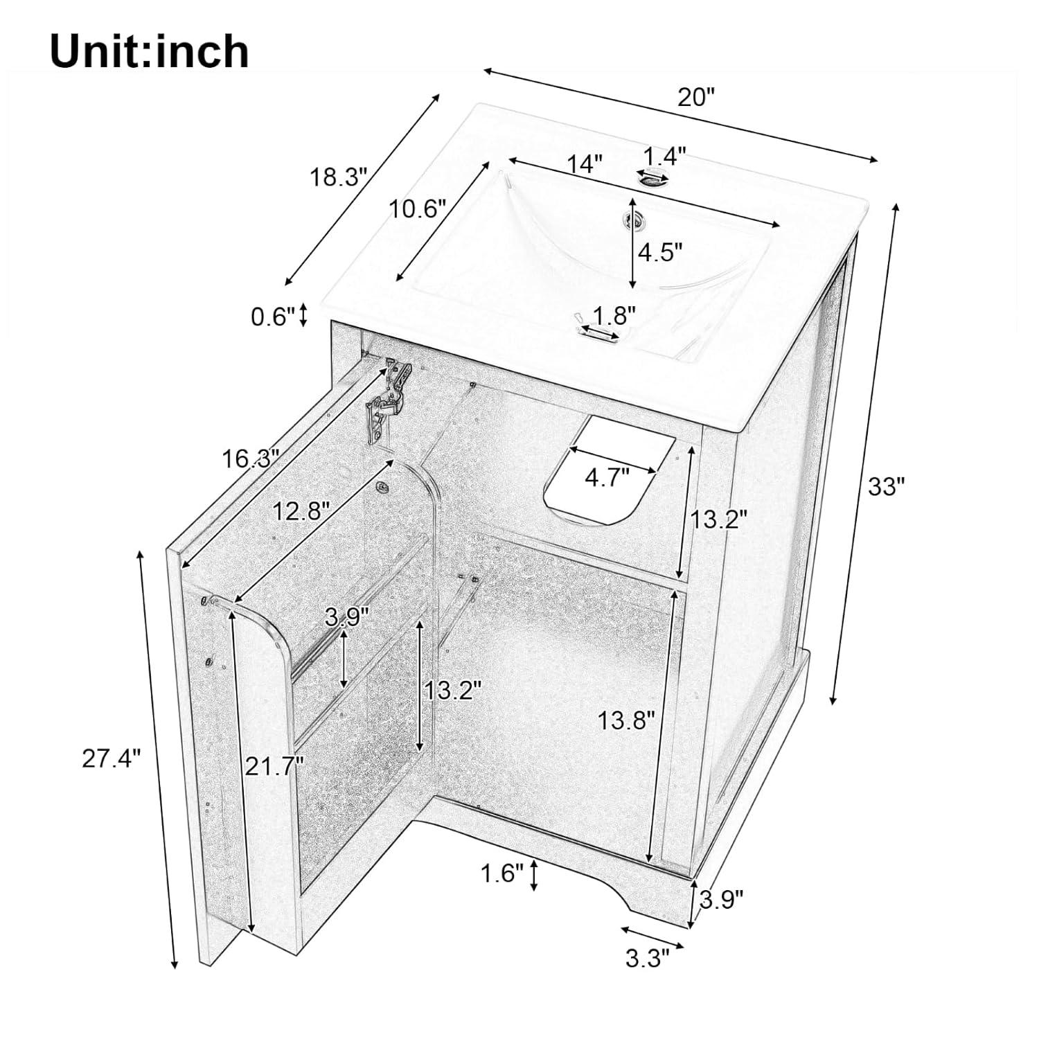 KEAIDO 30" Bathroom Vanity with Sink, Bathroom Storage Cabinet with 3 Drawers and a Door, Freestanding Bathroom Vanity with Solid Wood Legs & MDF Board