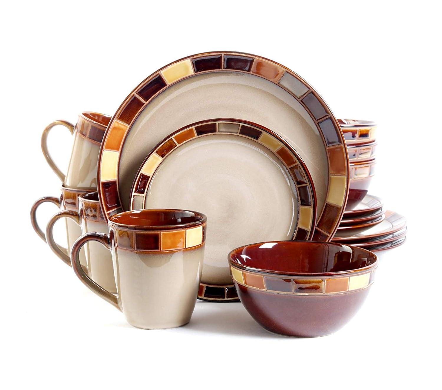Gibson Elite Casa Estebana 16 Piece Dinnerware Plates, Bowls, & Mugs Set, Cream