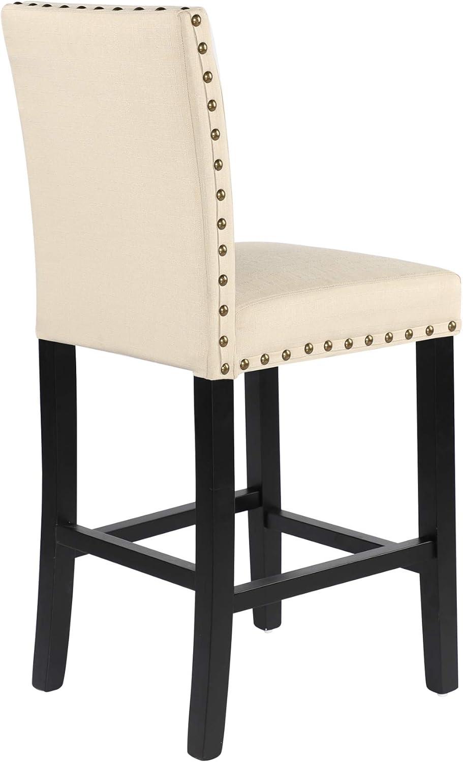 Alieon Counter Stools Nail Head Decoration 24” Soft Cushions with Solid Wood Legs (Set of 2 Beige)