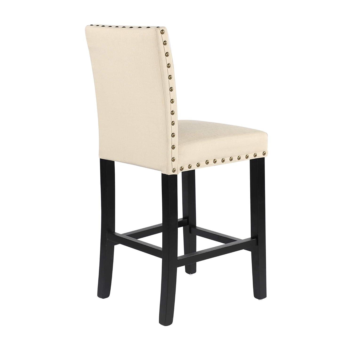 Alieon Counter Stools Nail Head Decoration 24” Soft Cushions with Solid Wood Legs (Set of 2 Beige)