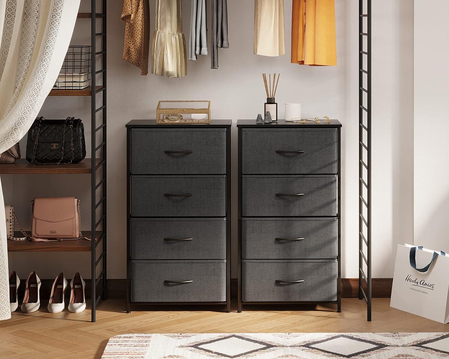 ODK Dresser for Bedroom with 4 Storage Drawers, Small Dresser Chest of Fabric Drawers with Sturdy Steel Frame, Wood Top, Dark Grey