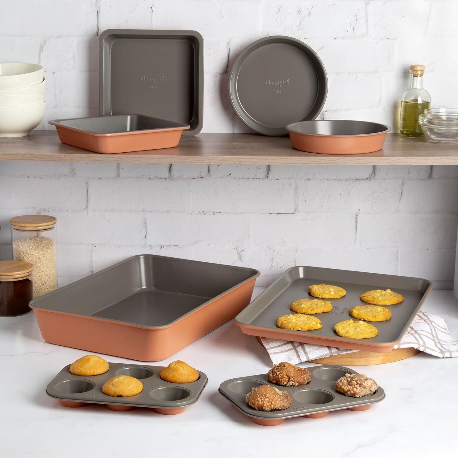 Terracotta and Gray Nonstick 8-Piece Stackable Bakeware Set