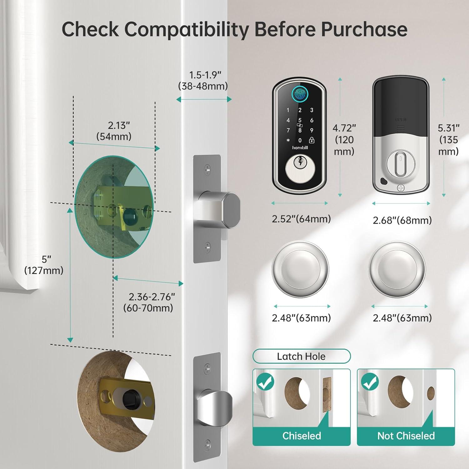 Wi-Fi & Bluetooth Smart Lock, Keyless Entry Smart Front Lock, hornbill Touch Screen Keypads, App Control, Auto Lock, Compatible with Alexa, Remotely Control (Included G2 Gateway)