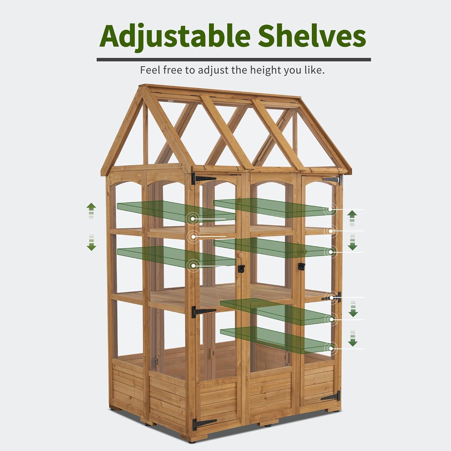 Natural Fir Wood Outdoor Greenhouse with Adjustable Roof Vent