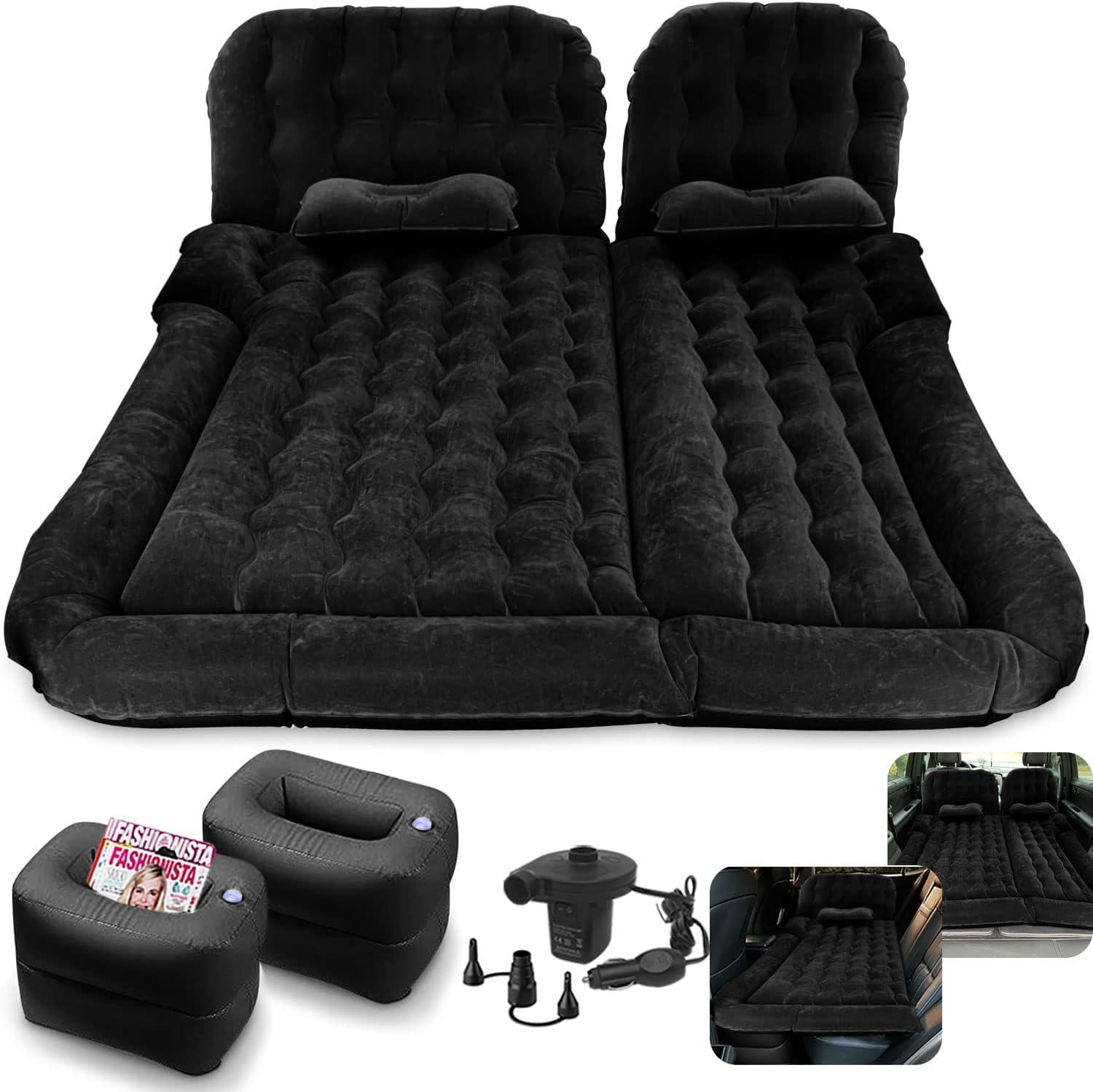 Black Plush Flocked-Top SUV Air Mattress with Pump and Pillows