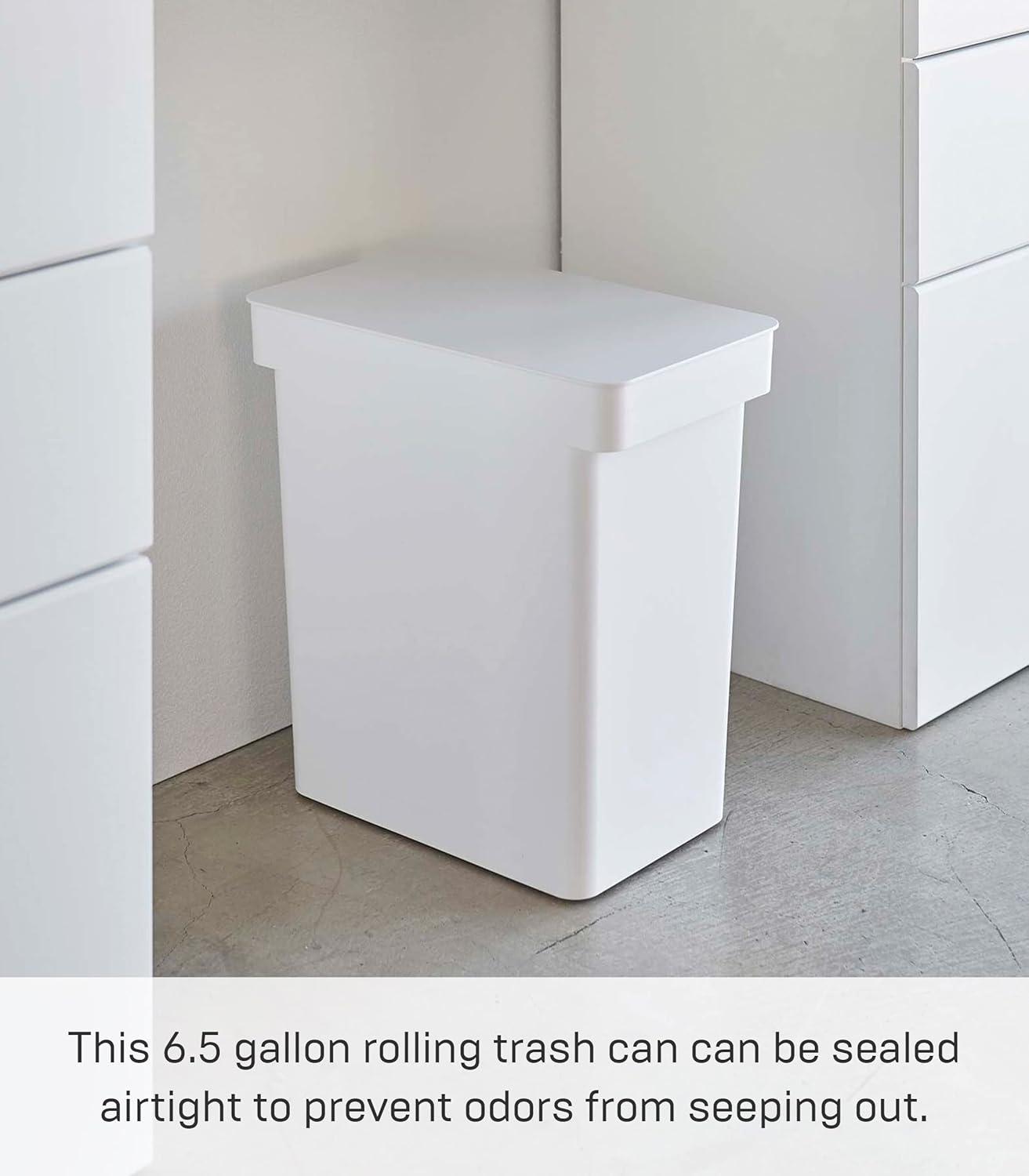 White Airtight Rolling Kitchen Trash Can with Wheels