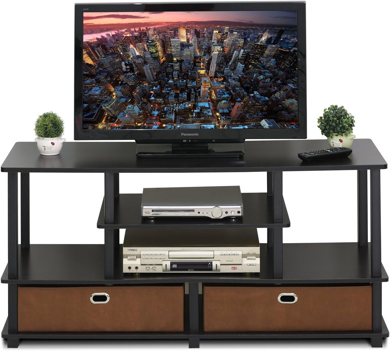 Furinno 4-Tier Large TV Stand for TVs up to 55" TV Console Table w/Open Bookcase Shelves & 2 Storage Drawers