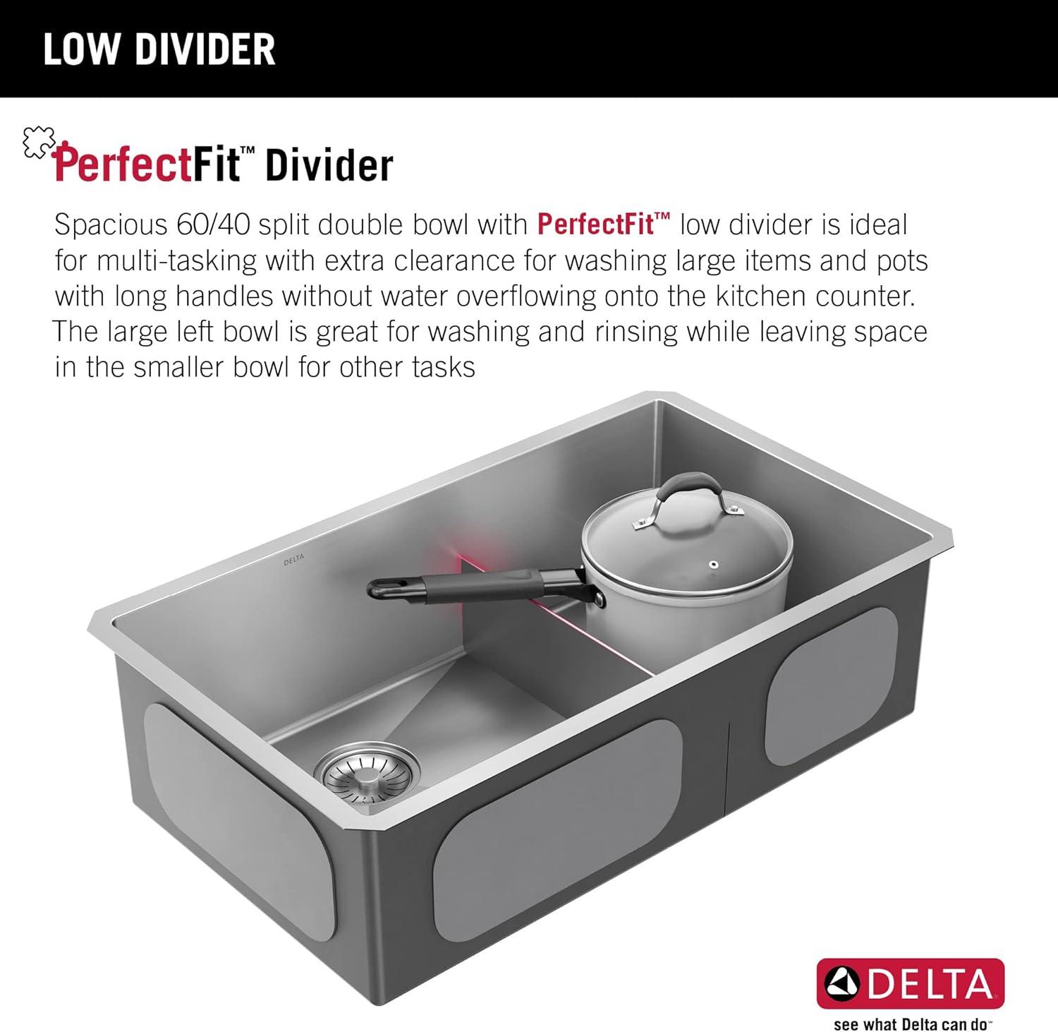 Delta Lenta™ 32" L Undermount 16 Gauge Stainless Steel Double Bowl Kitchen Sink with Accessories