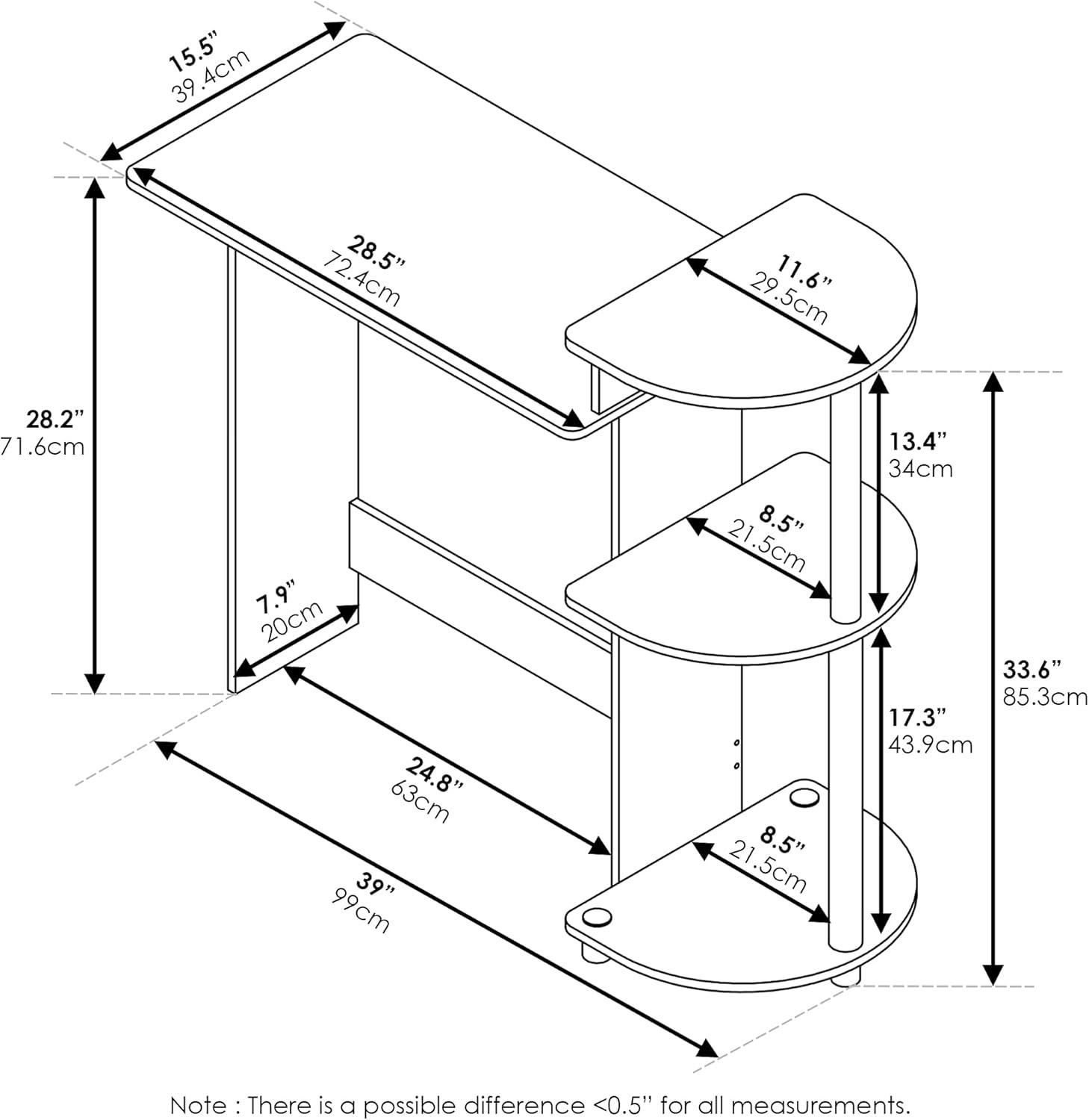 Furinno Modern Compact Computer Desk Writing Study Home Office Corner Desk with Storage Shelves