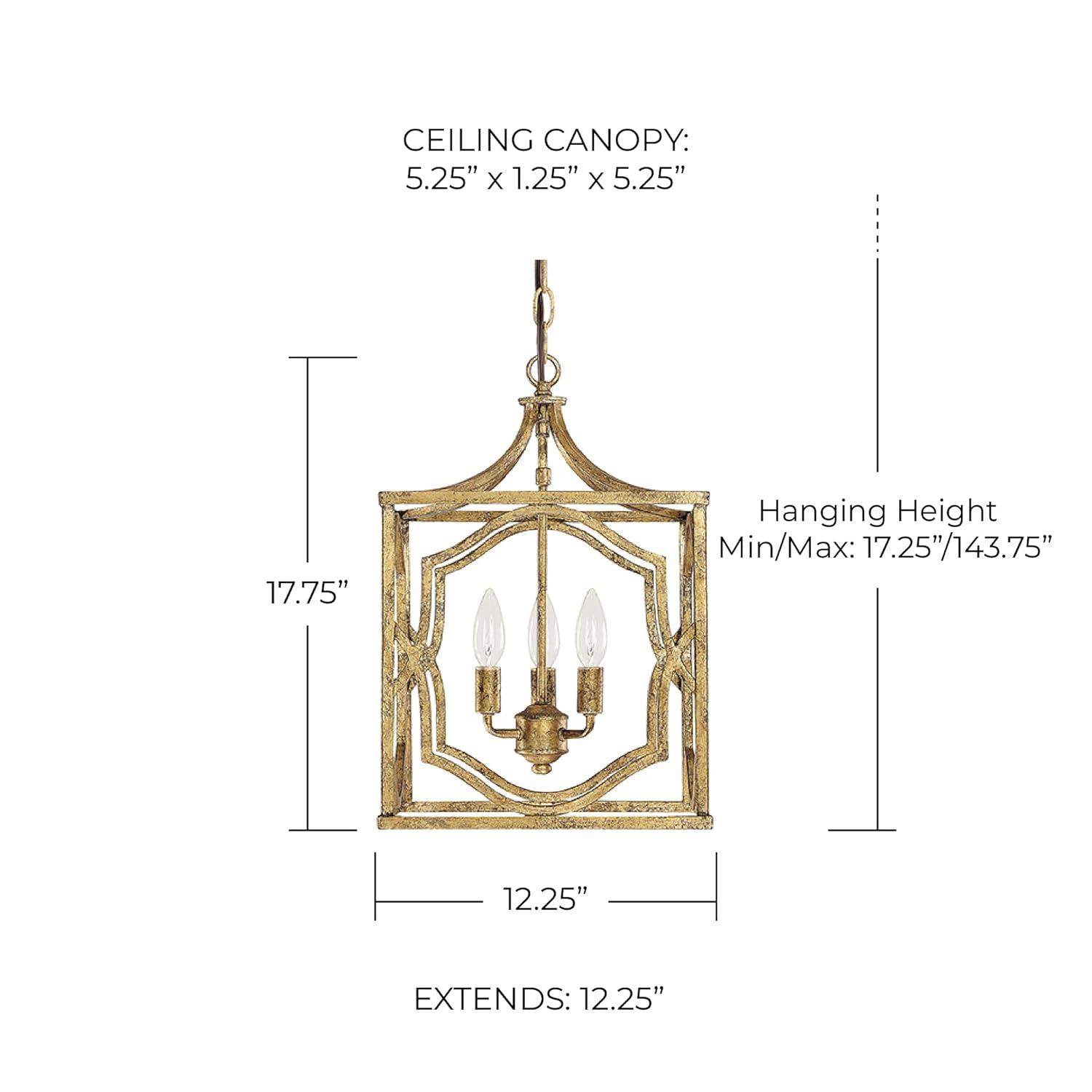 Antique Gold Transitional 3-Light Pendant with Adjustable Chain