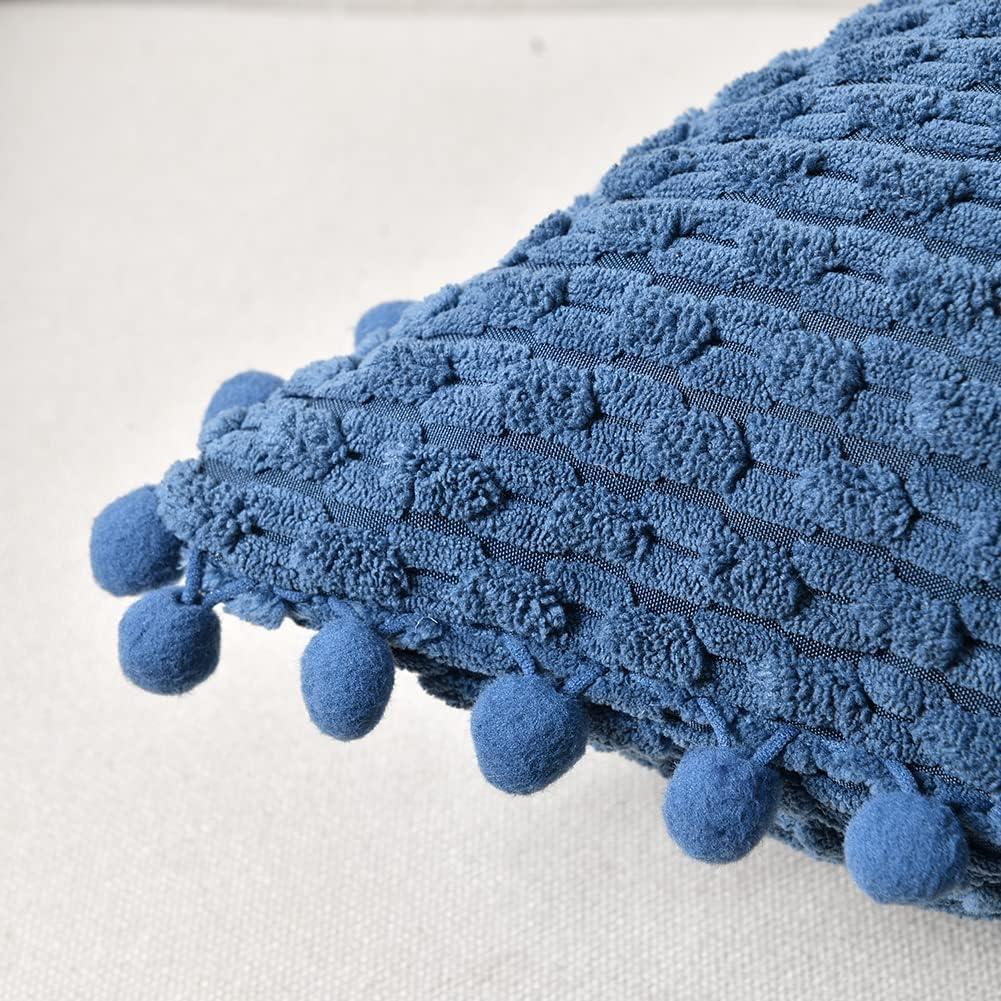 Fancy Homi 2 Packs Dusty Blue Decorative Throw Pillow Covers 12x20 Inch with Pom-poms for Couch Bed Living Room, Farmhouse Boho Home Decor, Soft Corduroy Cute Lumbar Cushion Case 30x50 cm