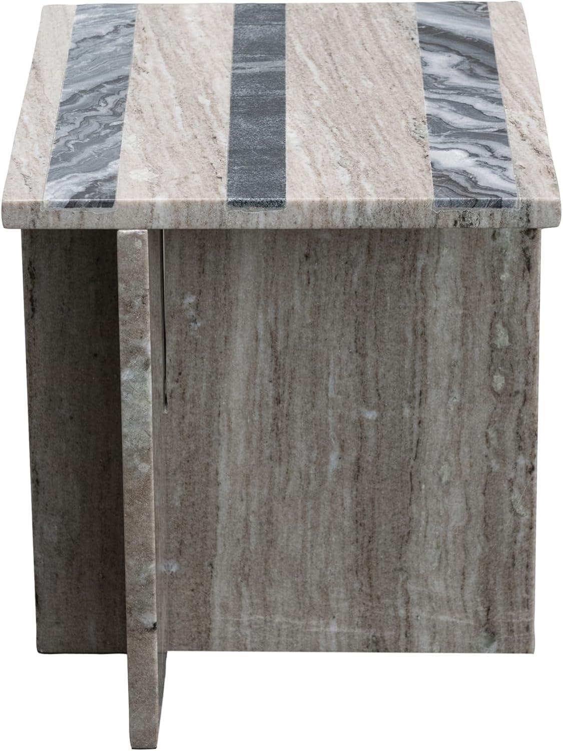 Bloomingville Marble Side Table with Stripes and Interlocking Base, Buff and Black Mélange