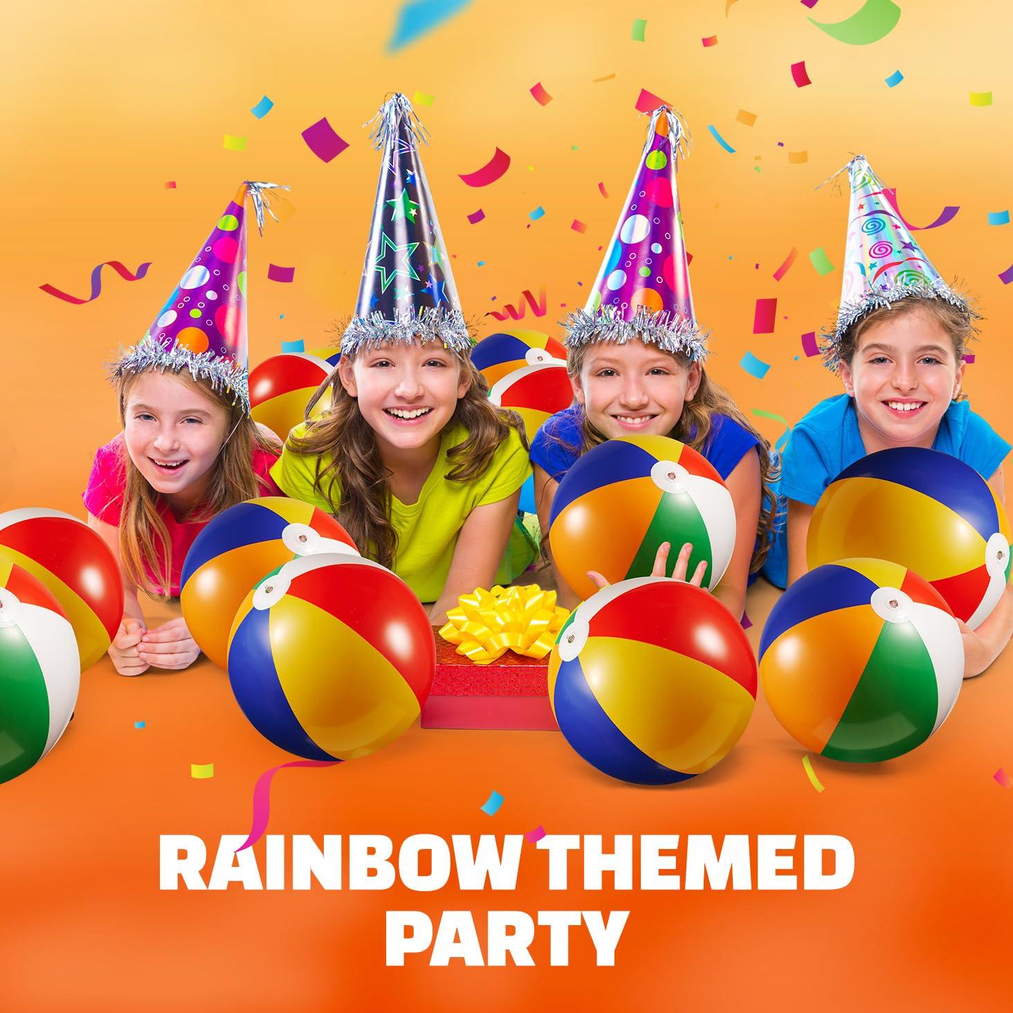 Bedwina Inflatable Beach Balls Bulk - (Pack of 12) 16 Inch Inflatable Rainbow Beach Balls for Kids, Dozen Beach Ball for Kids, Rainbow Party Decorations