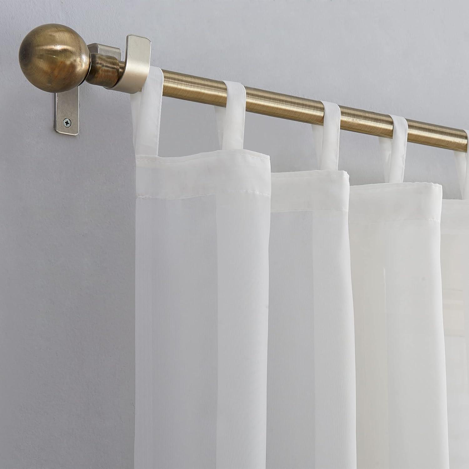59"x95" No. 918 Sheer Emily Voile Tab Top Curtain Panel White: Sheer Curtain Panels, Machine Washable, Indoor Use