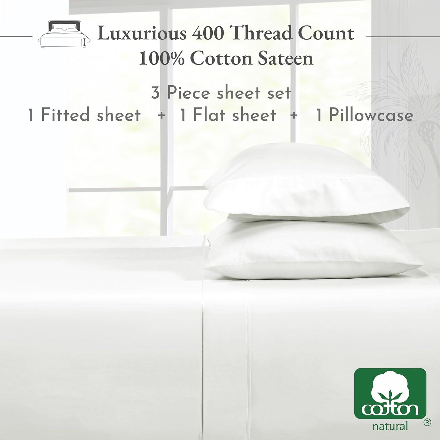 Cotton Sheets Set - Softest 400 Thread Count Bed Sheets, 100% Cotton Sateen, Cooling, Deep Pocket by California Design Den