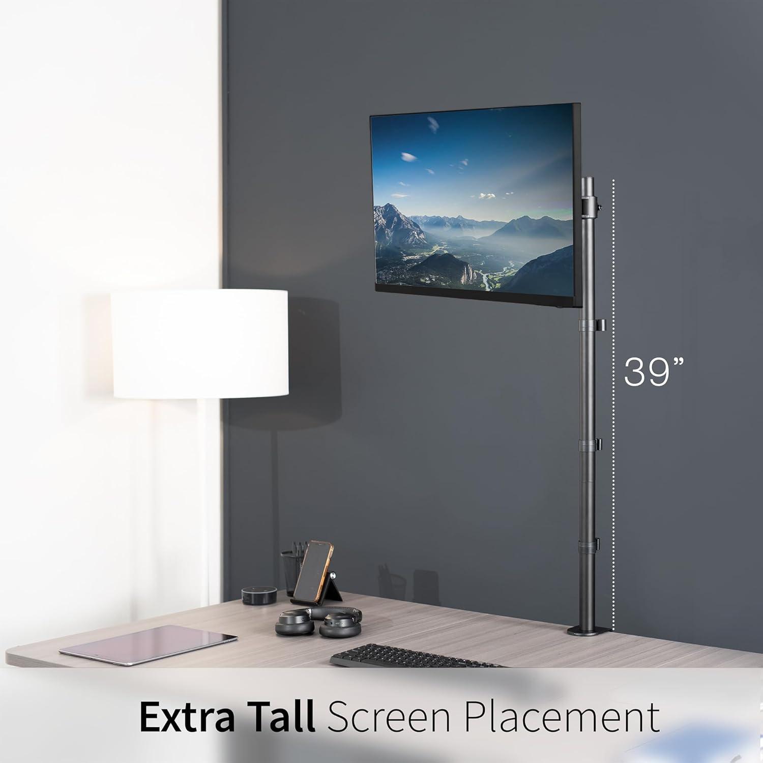 Extra Tall Black Steel Adjustable Single Monitor Desk Mount