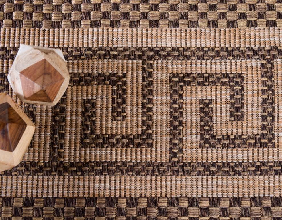 Unique Loom Outdoor Border Collection Area Rug - Greek Key (5' 3" x 8' Rectangle Brown/Light Brown)