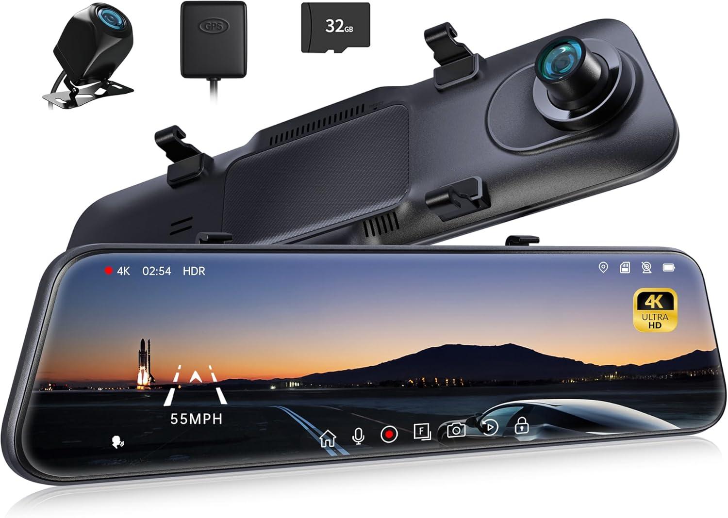 ARMIJU P12 Pro 4K Mirror Dash Cam 12 Inch Rear View Camera with ADAS BSD Voice Control Night Vision Parking Monitoring 32GB Memory Card | Wayfair